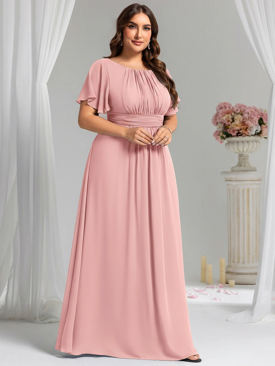 Plus Size Printed Chiffon Pleated Maxi Wedding Guest Dress