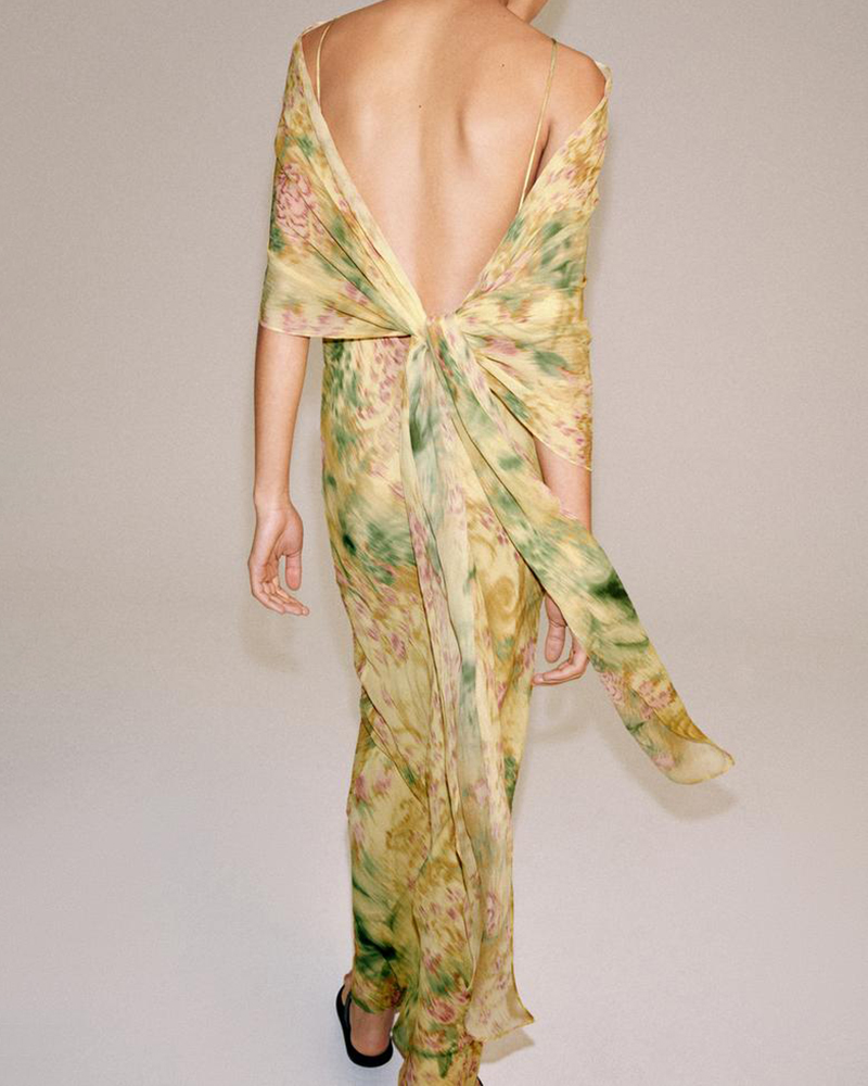 Aura Yellow watercolor floral slip dress