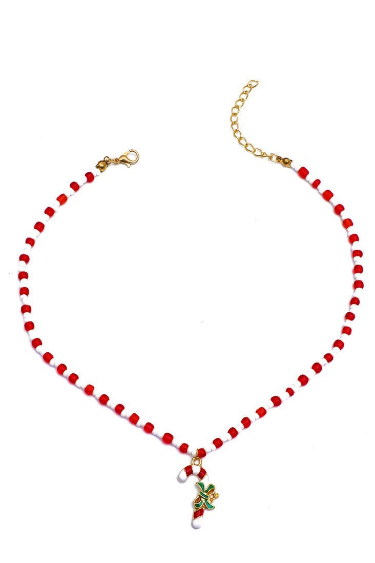 Enamelled Candy Cane Beaded Necklace-purelyfable