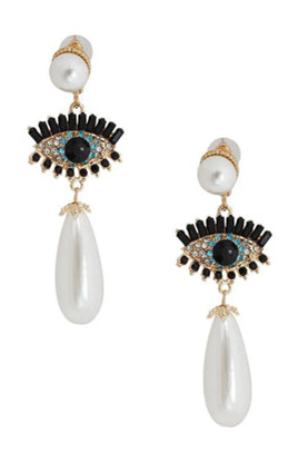 Evil Eye Pearl Earrings-purelyfable