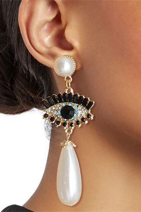 Evil Eye Pearl Earrings-purelyfable