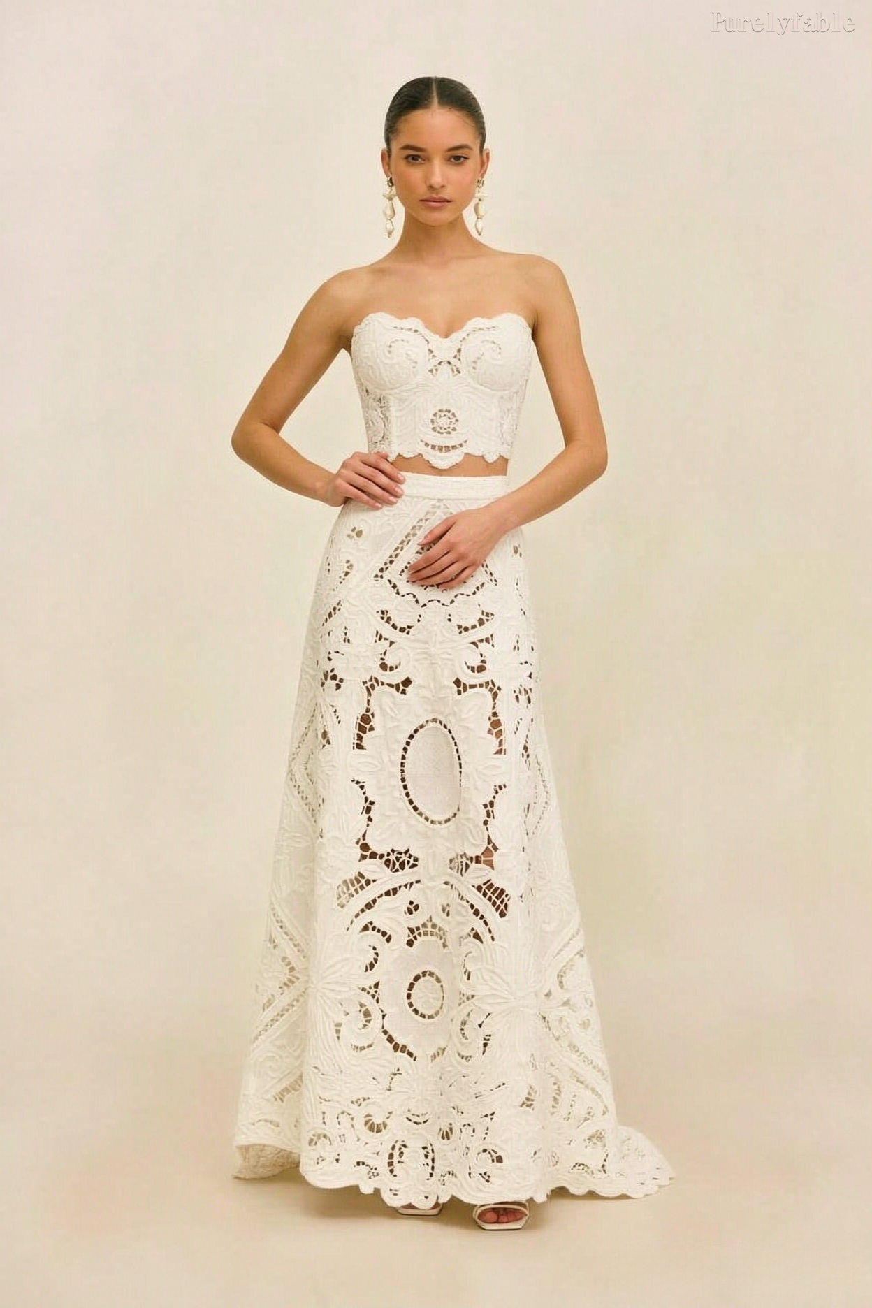 Kamila White Strapless Lace Open-Back Dress Set