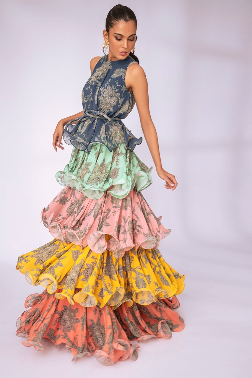 Cynthia Printed Tiered Ruffle Maxi Dress-purelyfable