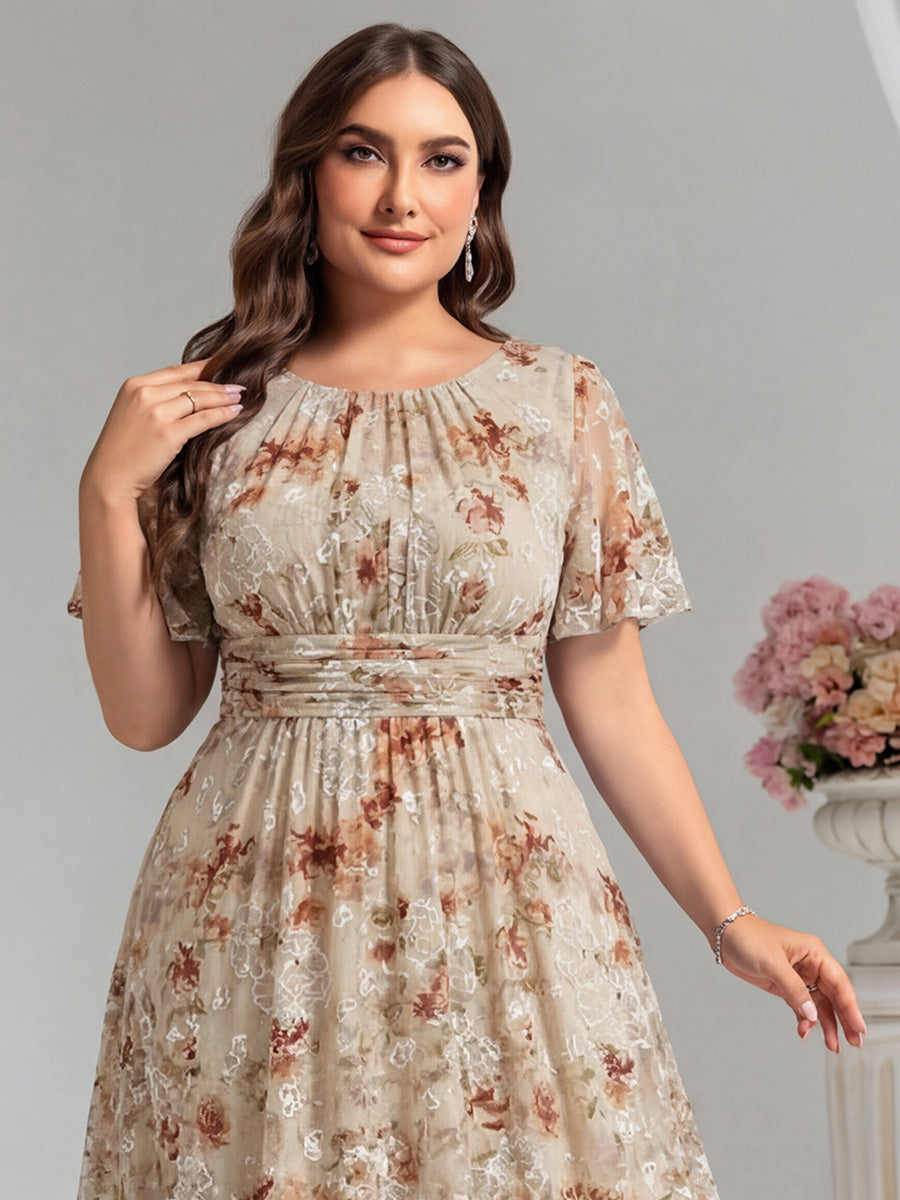Plus Size Printed Chiffon Pleated Maxi Wedding Guest Dress