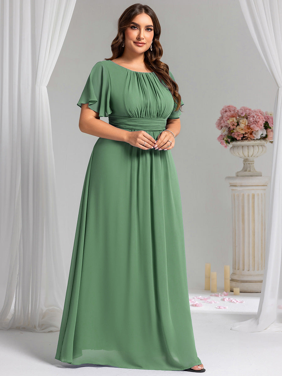 Plus Size Printed Chiffon Pleated Maxi Wedding Guest Dress