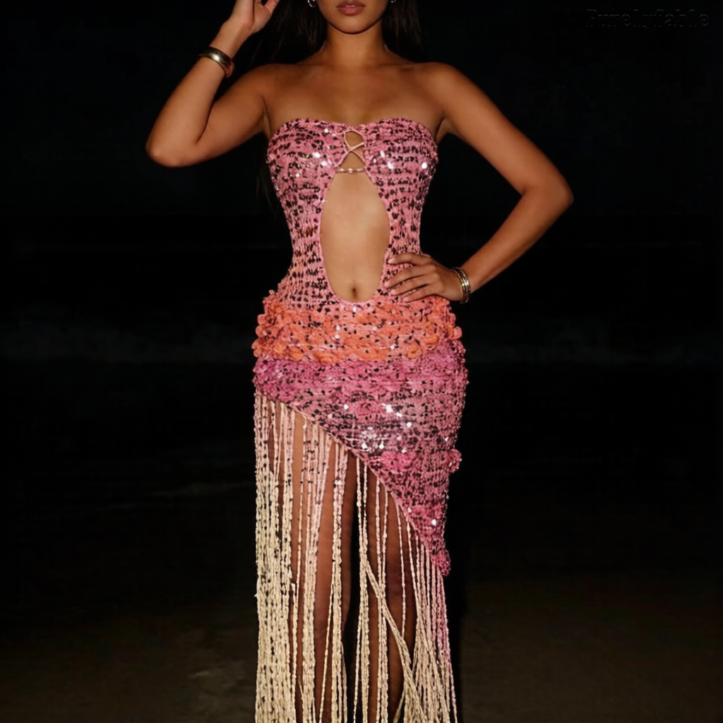 Evelynn Pink Strapless Open-Back Beach Dress