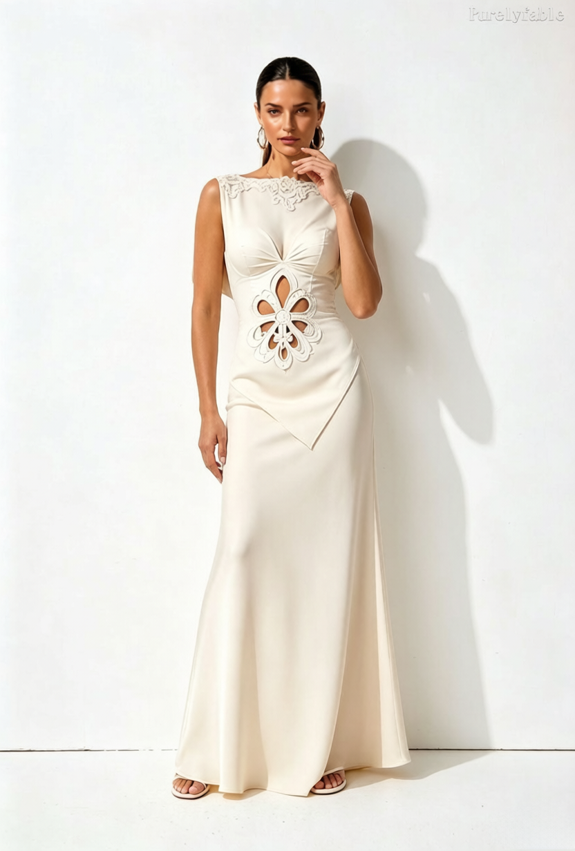 Daphne White Sleeveless Hollow Flower Dress