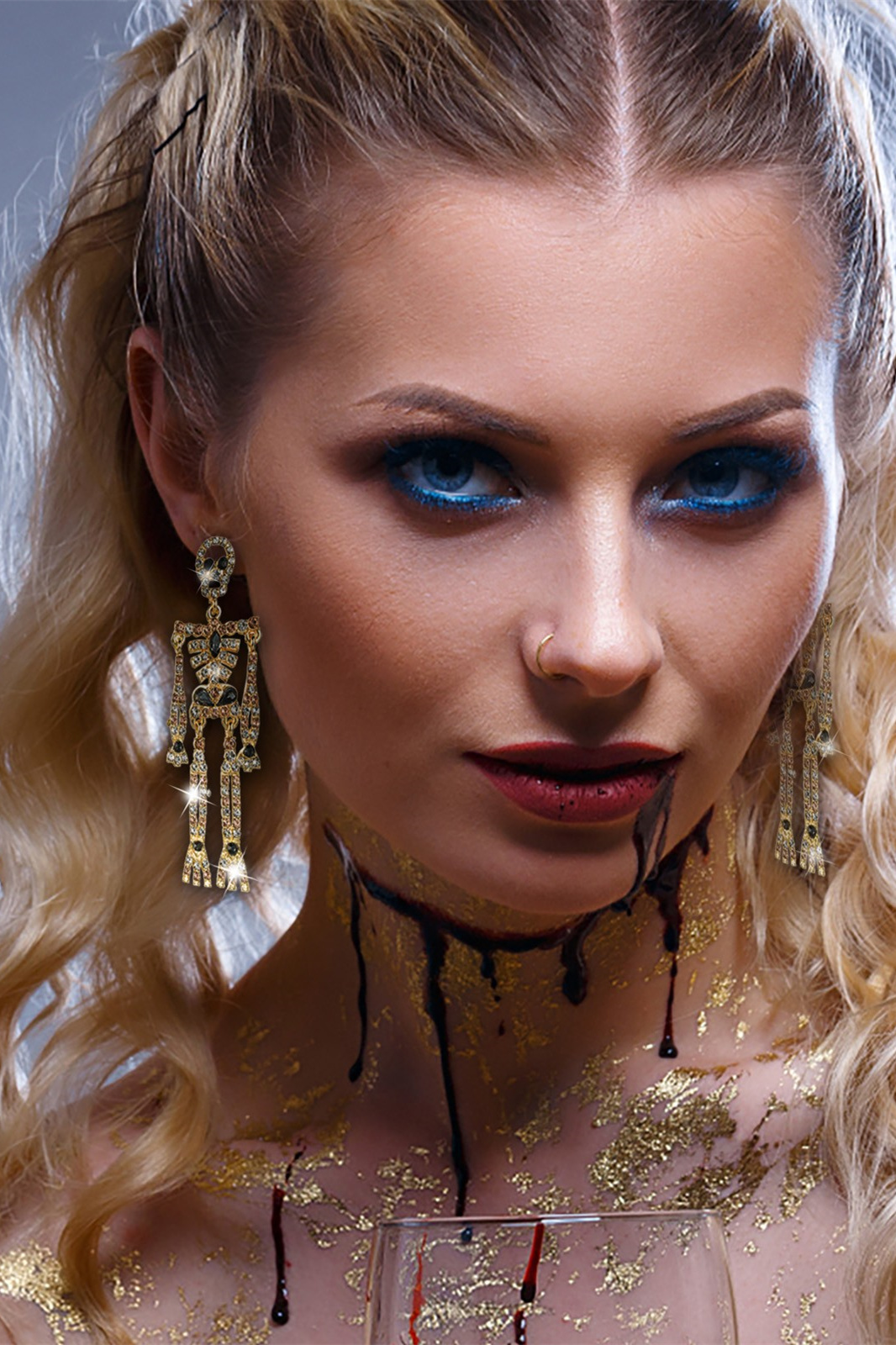 Rhinestone Skeleton Dangle Earrings-purelyfable