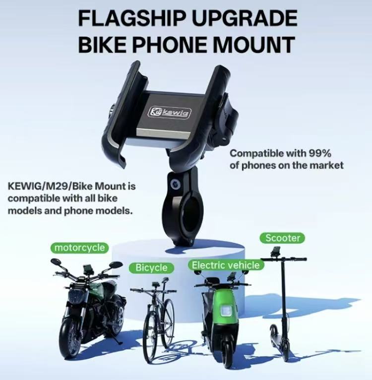 KEWIG M29  Bike Phone Mount, Aluminum Anti-Theft Handlebar Cell Phone Holder, 360° Rotation, One-Hand Quick Lock/Release for 5.2-7.2" iPhone & Android, Fits Bicycle, Scooter.phone holder for car car phone mount Motorcycle Accessories Motorcycle Stand
