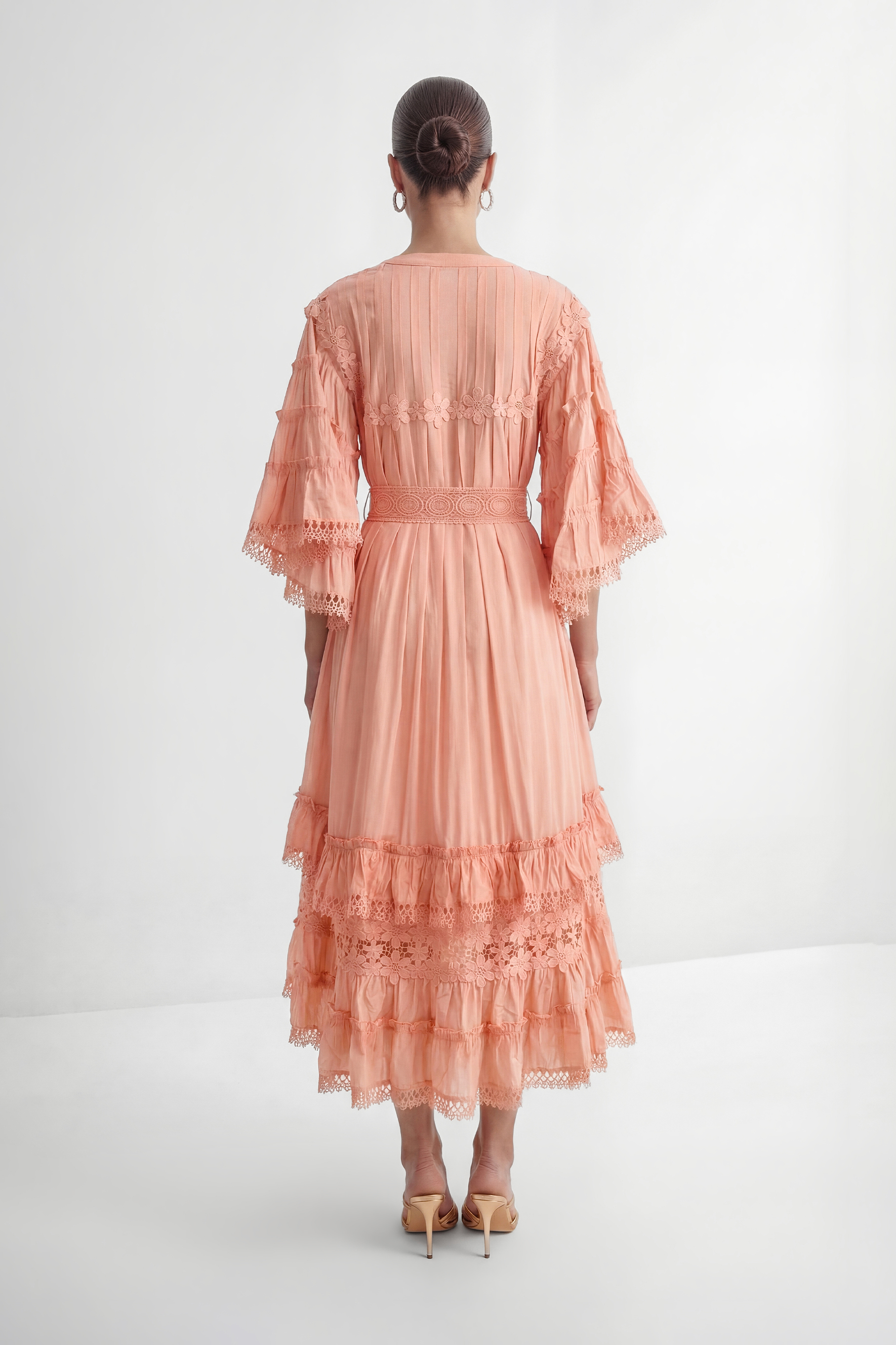 Sweet Sophistication Pink Floral Applique Tiered Maxi Dress-purelyfable
