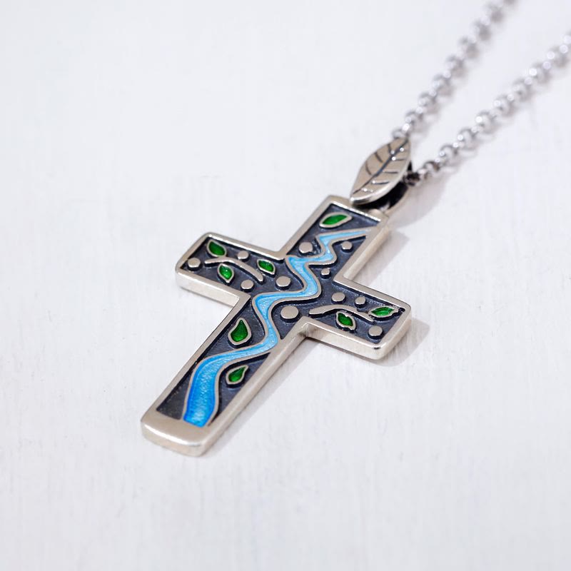 Fresh Style Creekside Tree Enamel Cross Necklace