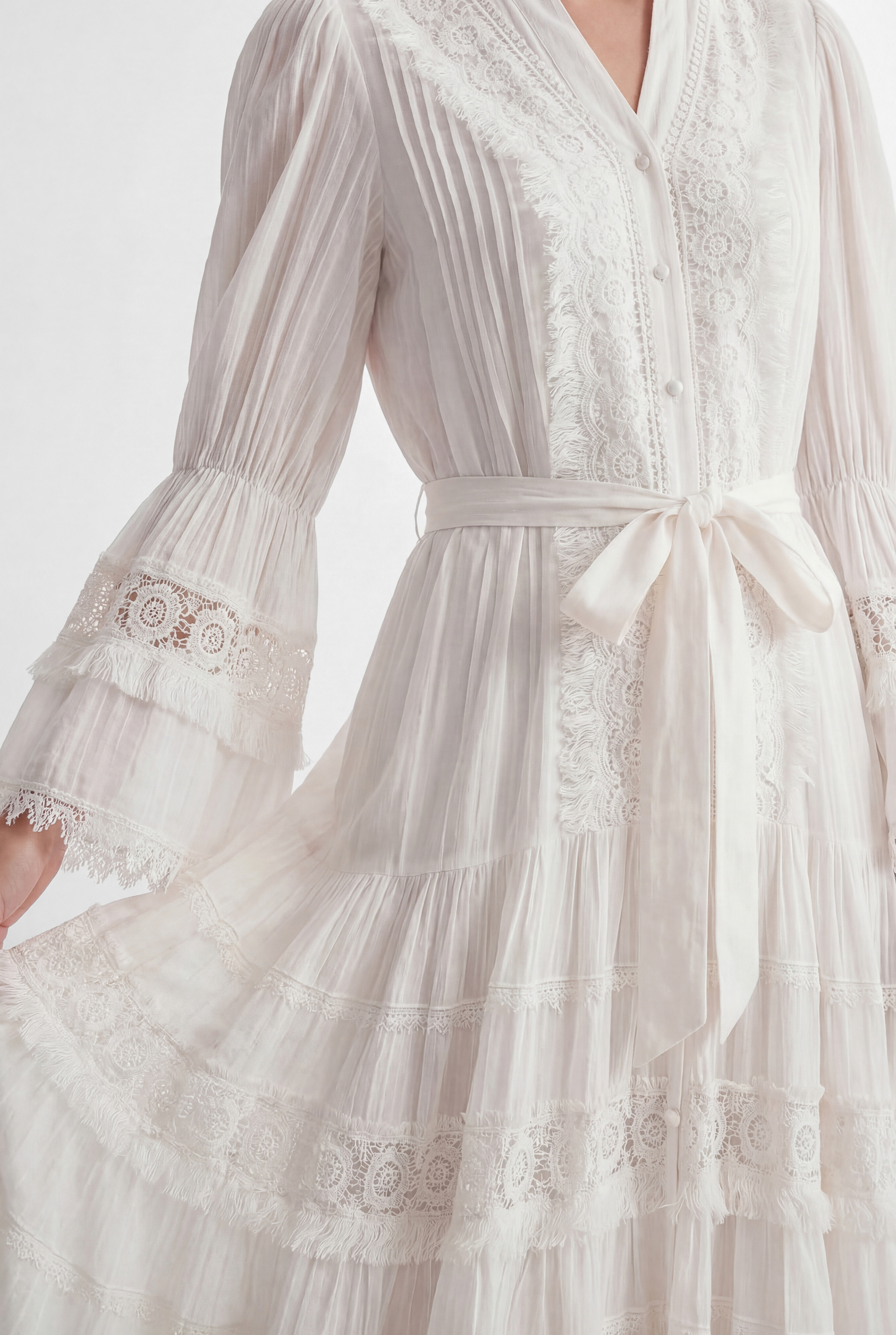 Graceful Darling White Floral Lace Bell Sleeve Maxi Dress-purelyfable