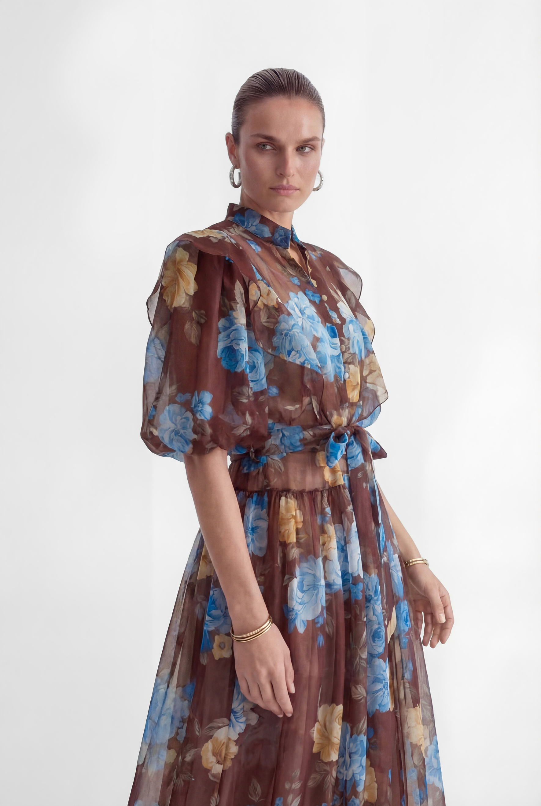 Oh-So Stunning Brown Floral Print Ruffled Maxi Dress-purelyfable