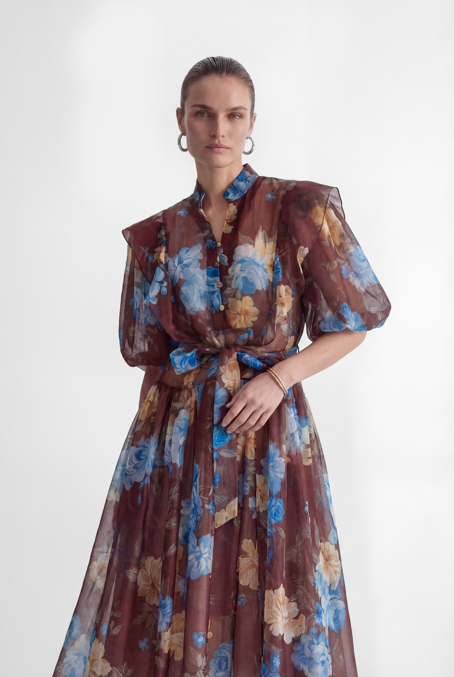 Oh-So Stunning Brown Floral Print Ruffled Maxi Dress-purelyfable