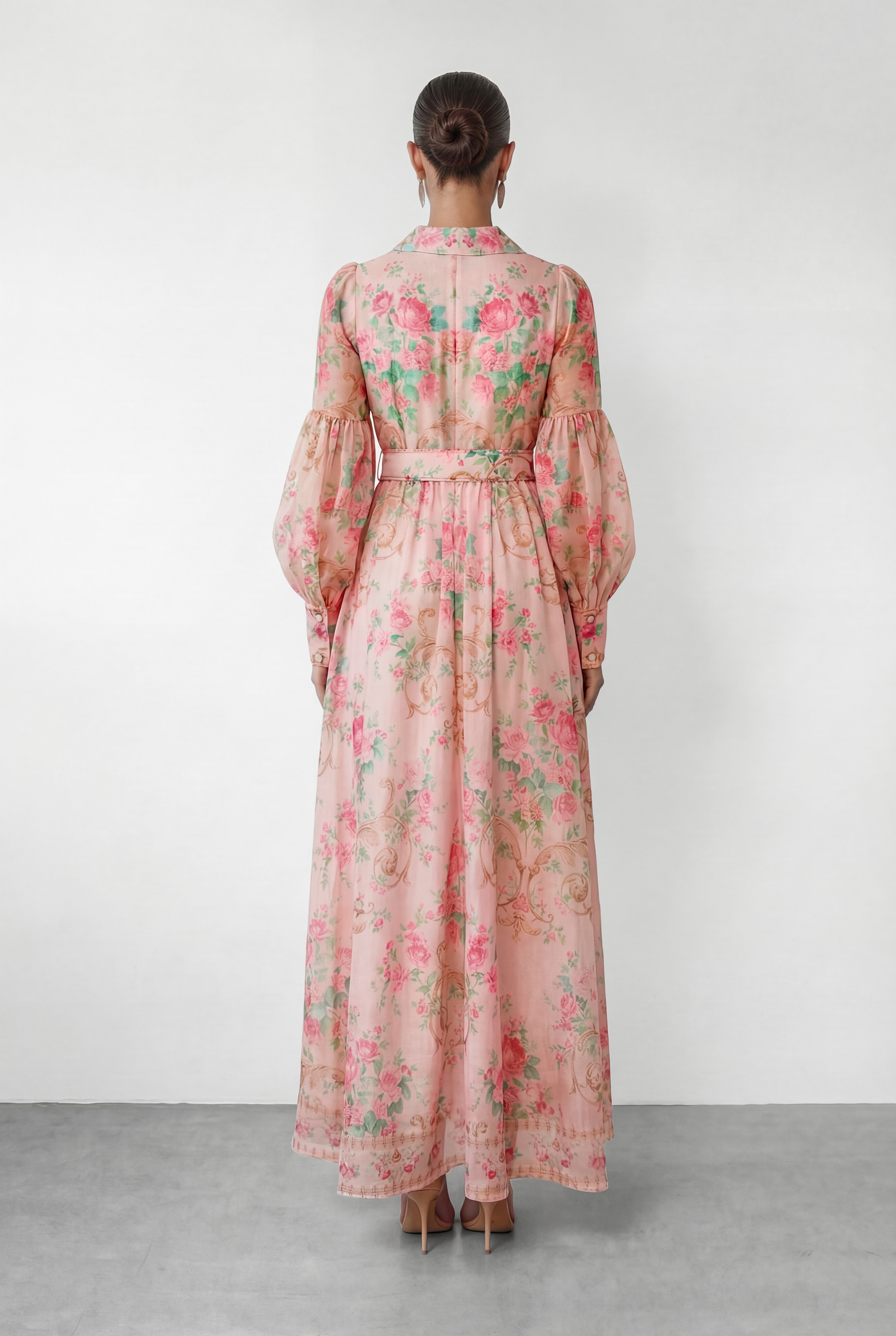 Vivid Daydream Pink Floral Print Rhinestone Belt Maxi Dress-purelyfable