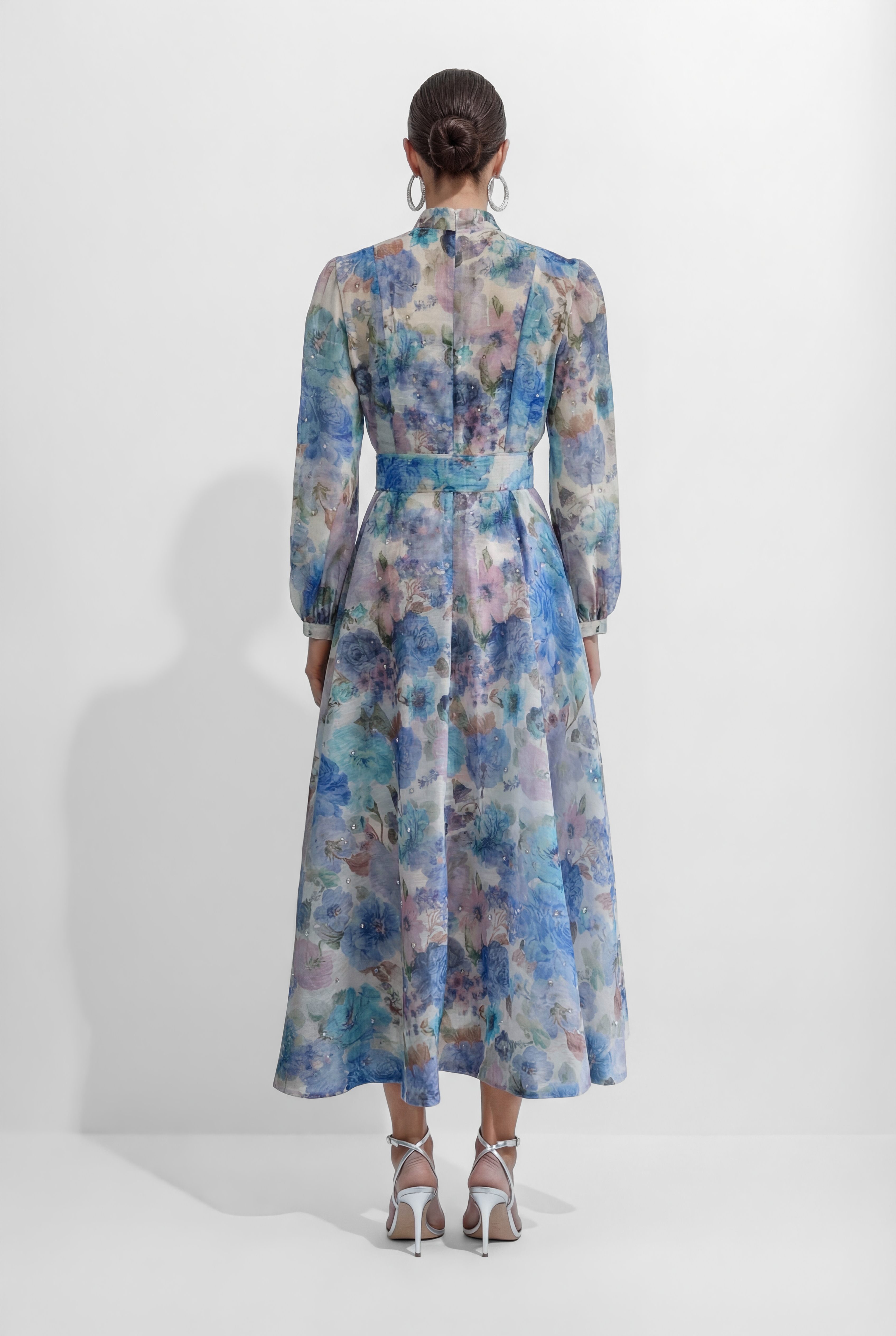 Love Breezy Blue Floral Print Rhinestone Embellished Maxi Dress-purelyfable