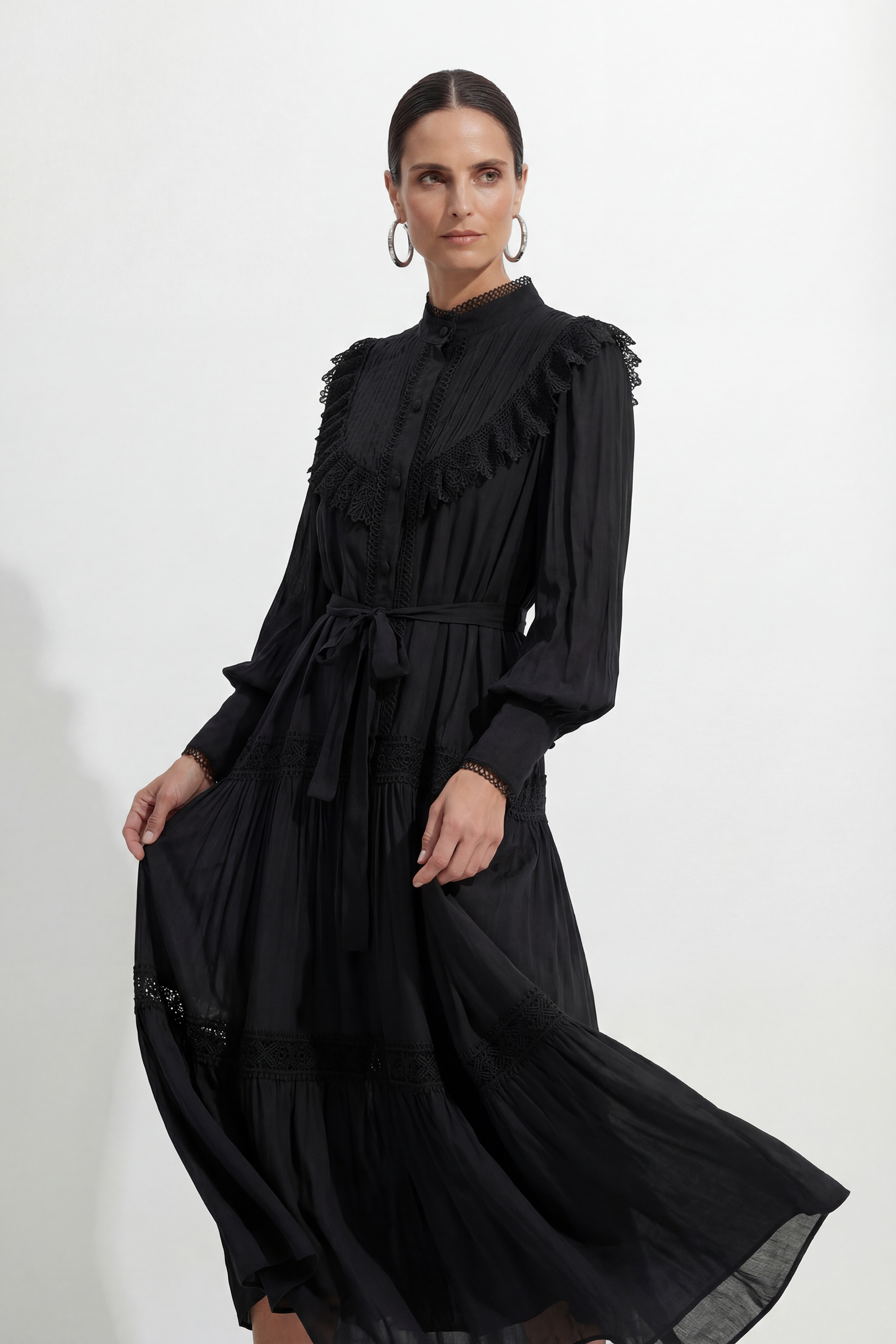 Call My Lover Black Lace Trim Long Sleeve Maxi Dress-purelyfable