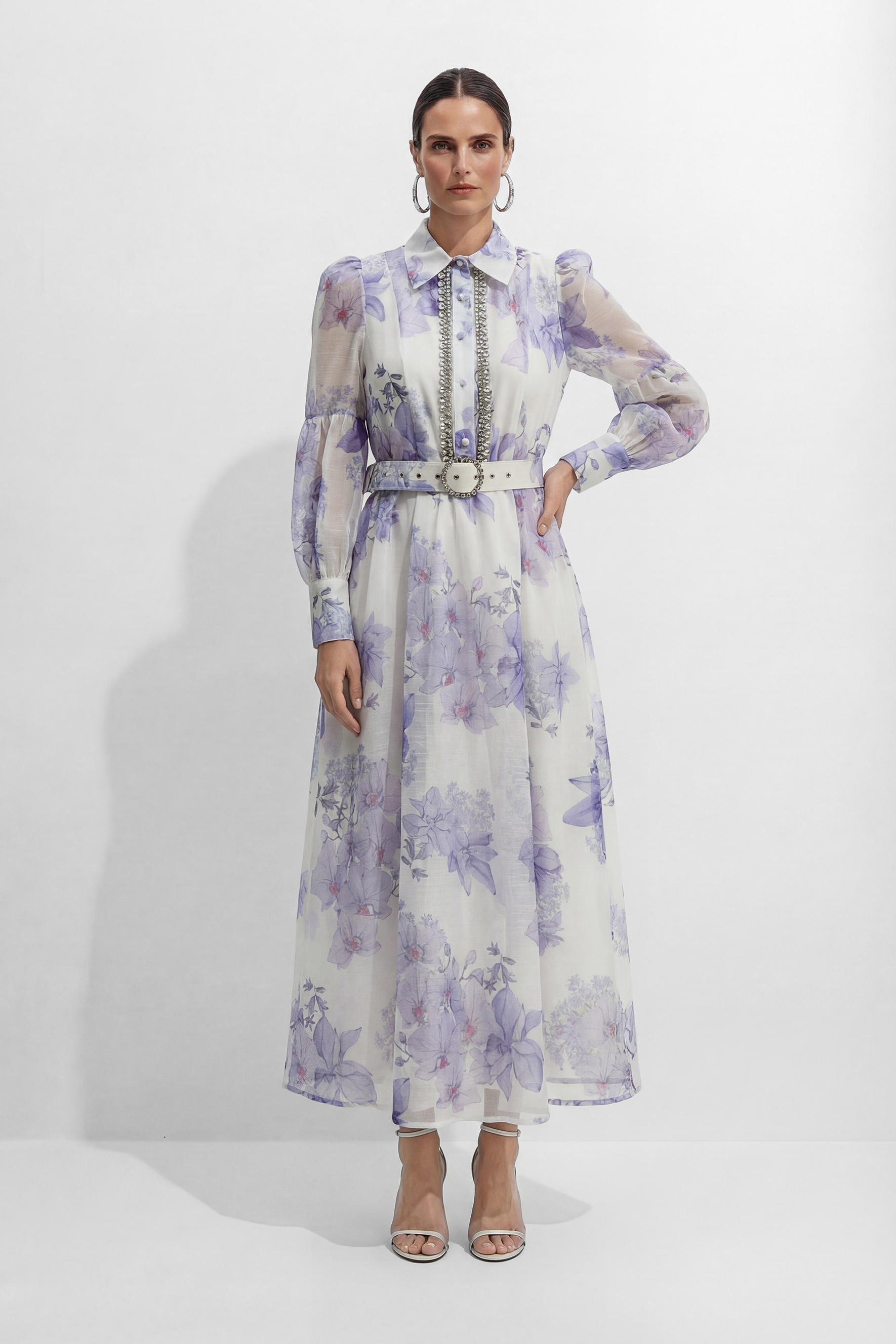 Truly Mine Purple Floral Print Sheer Sleeve Maxi Dress-purelyfable