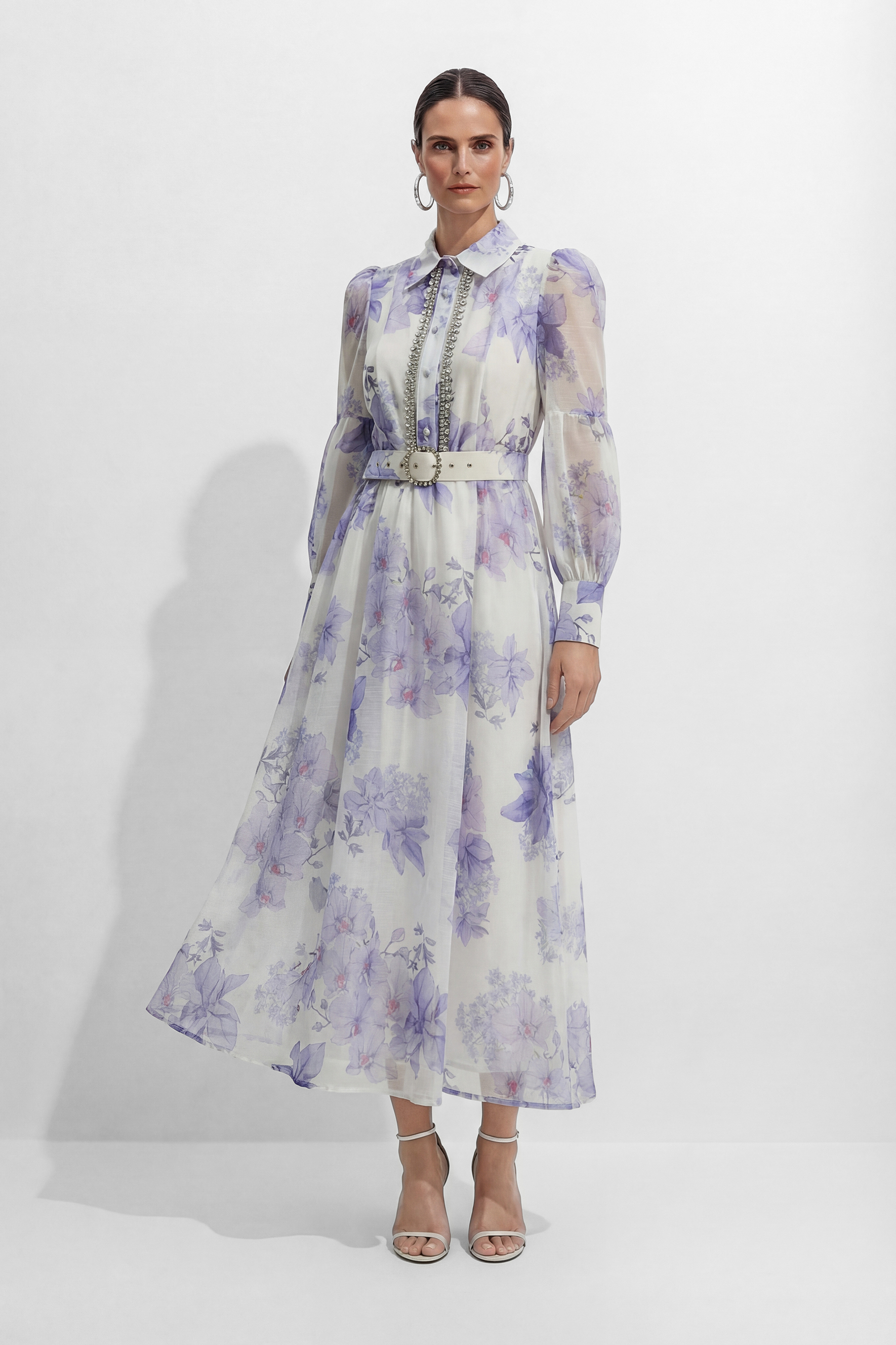 Truly Mine Purple Floral Print Sheer Sleeve Maxi Dress-purelyfable