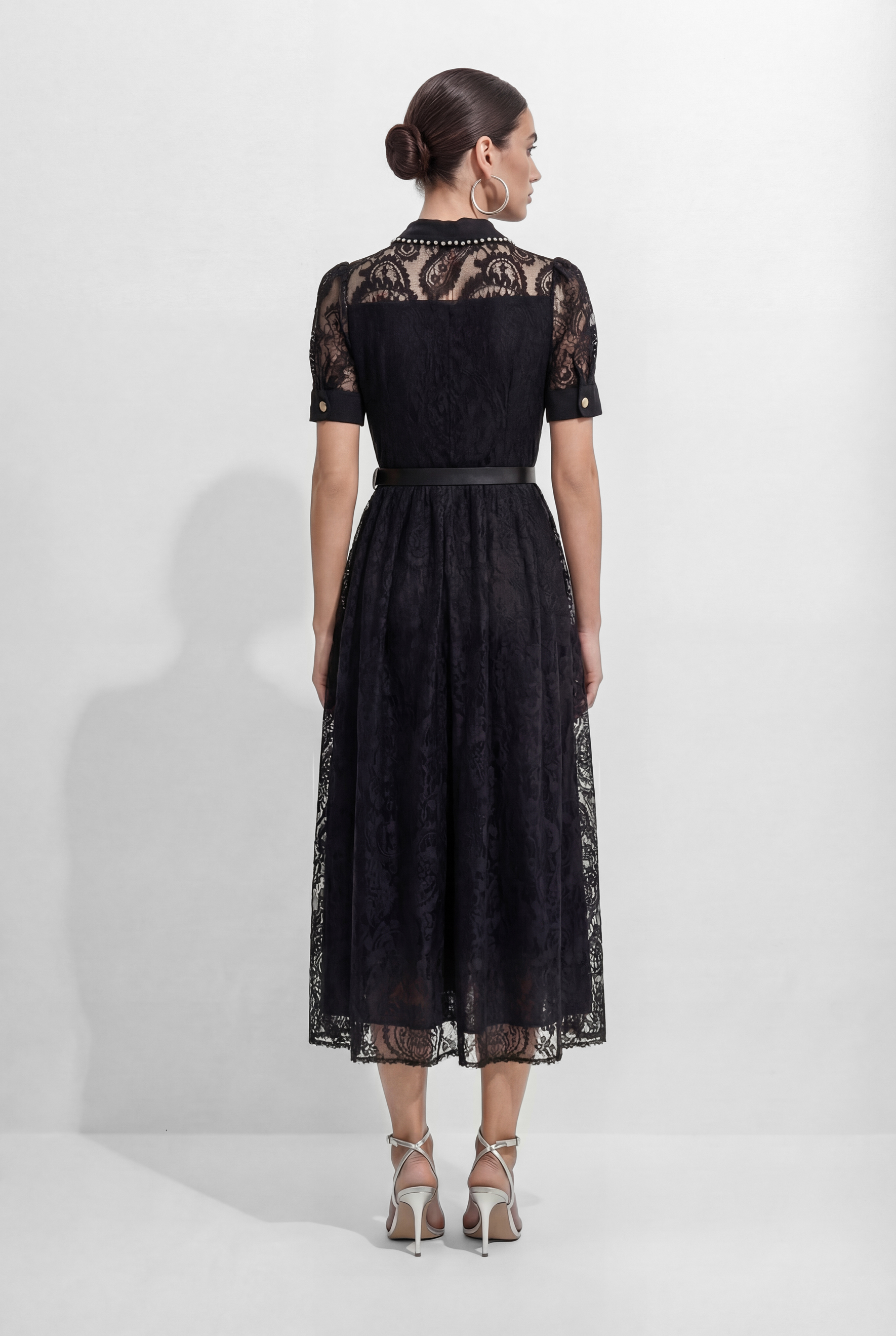Be The One Black Lapel Collar Lace Midi Dress-purelyfable