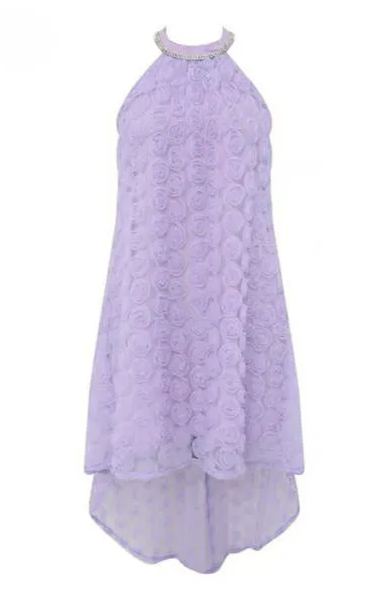 Michaelia Floral Applique Halter Mini Mesh Dress-purelyfable