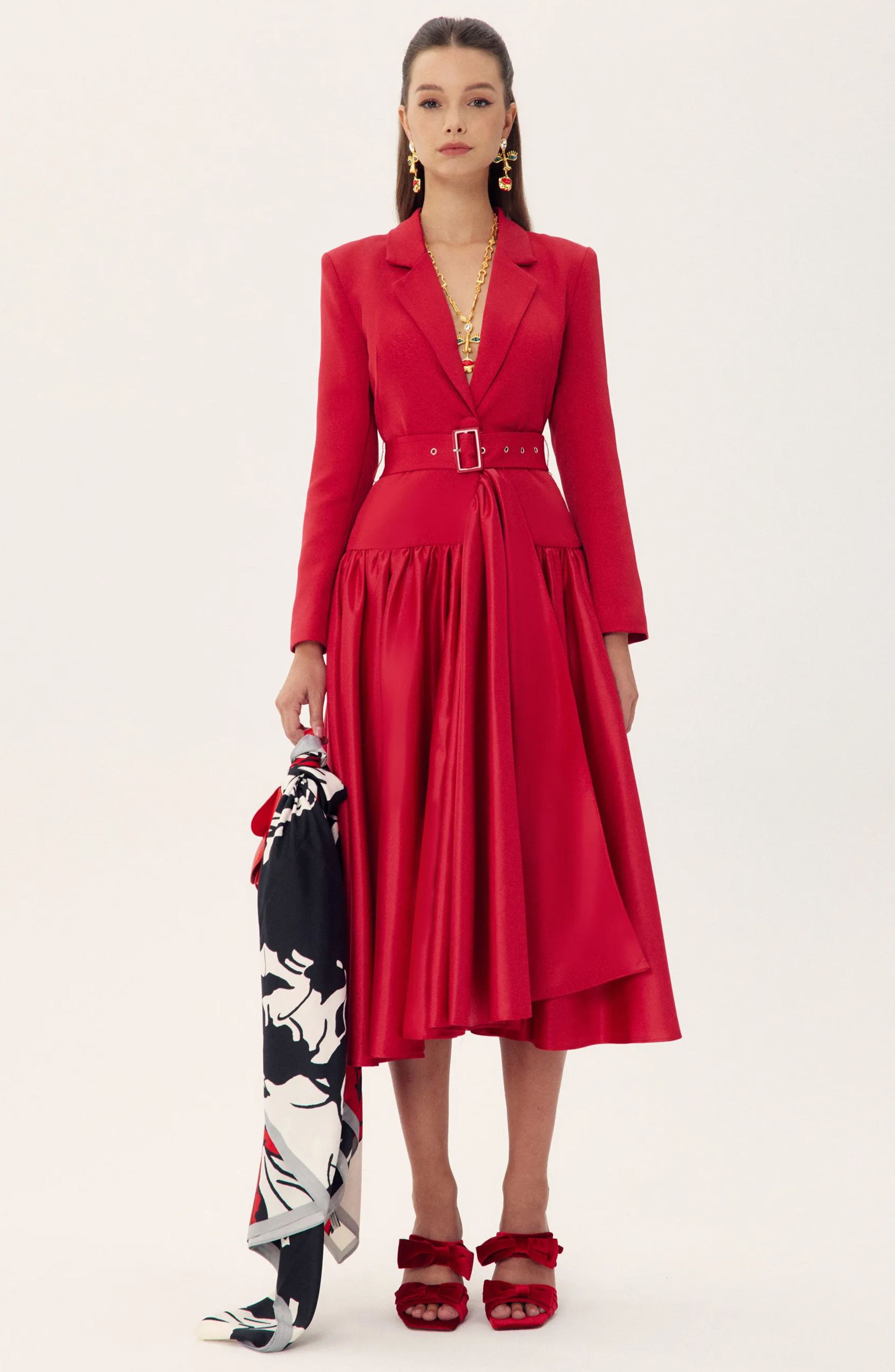 Daphne Notch Lapel Long Sleeve Midi Dress-purelyfable