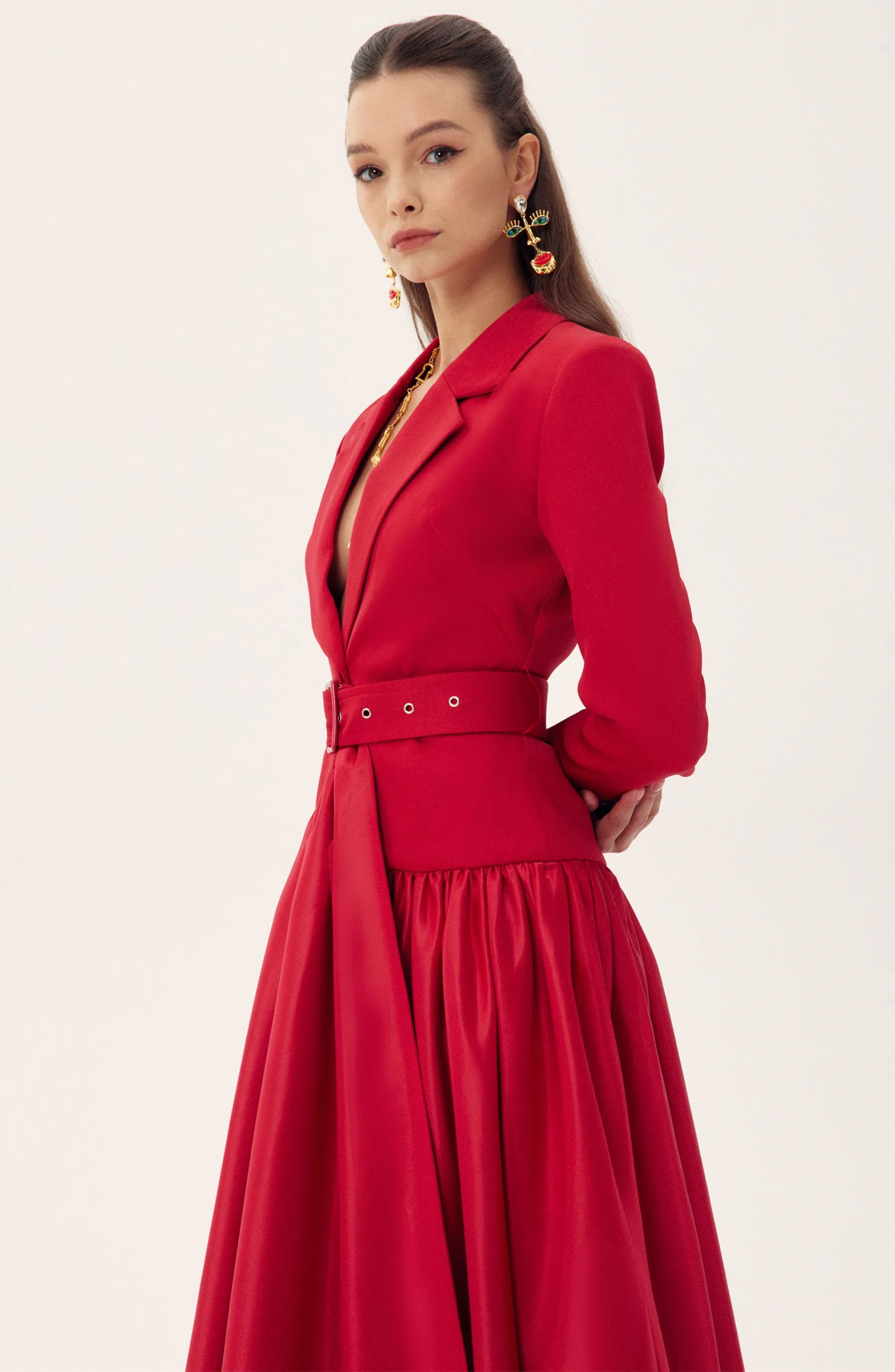 Daphne Notch Lapel Long Sleeve Midi Dress-purelyfable