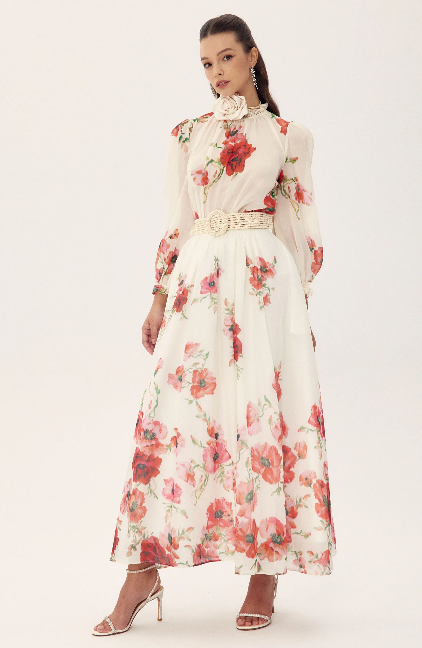 Anne Floral Printed Belted Maxi Skirt Set-purelyfable