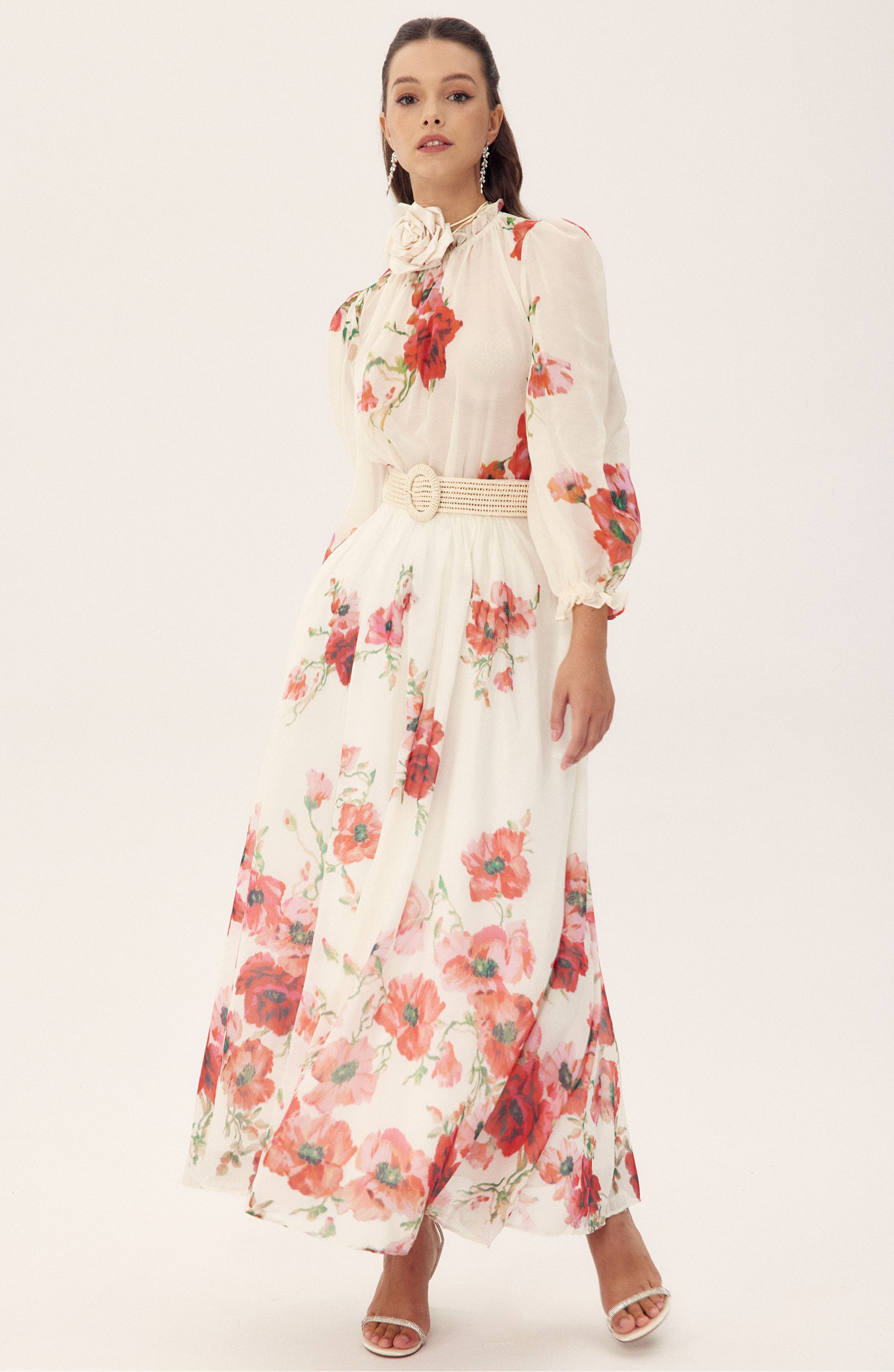 Anne Floral Printed Belted Maxi Skirt Set-purelyfable