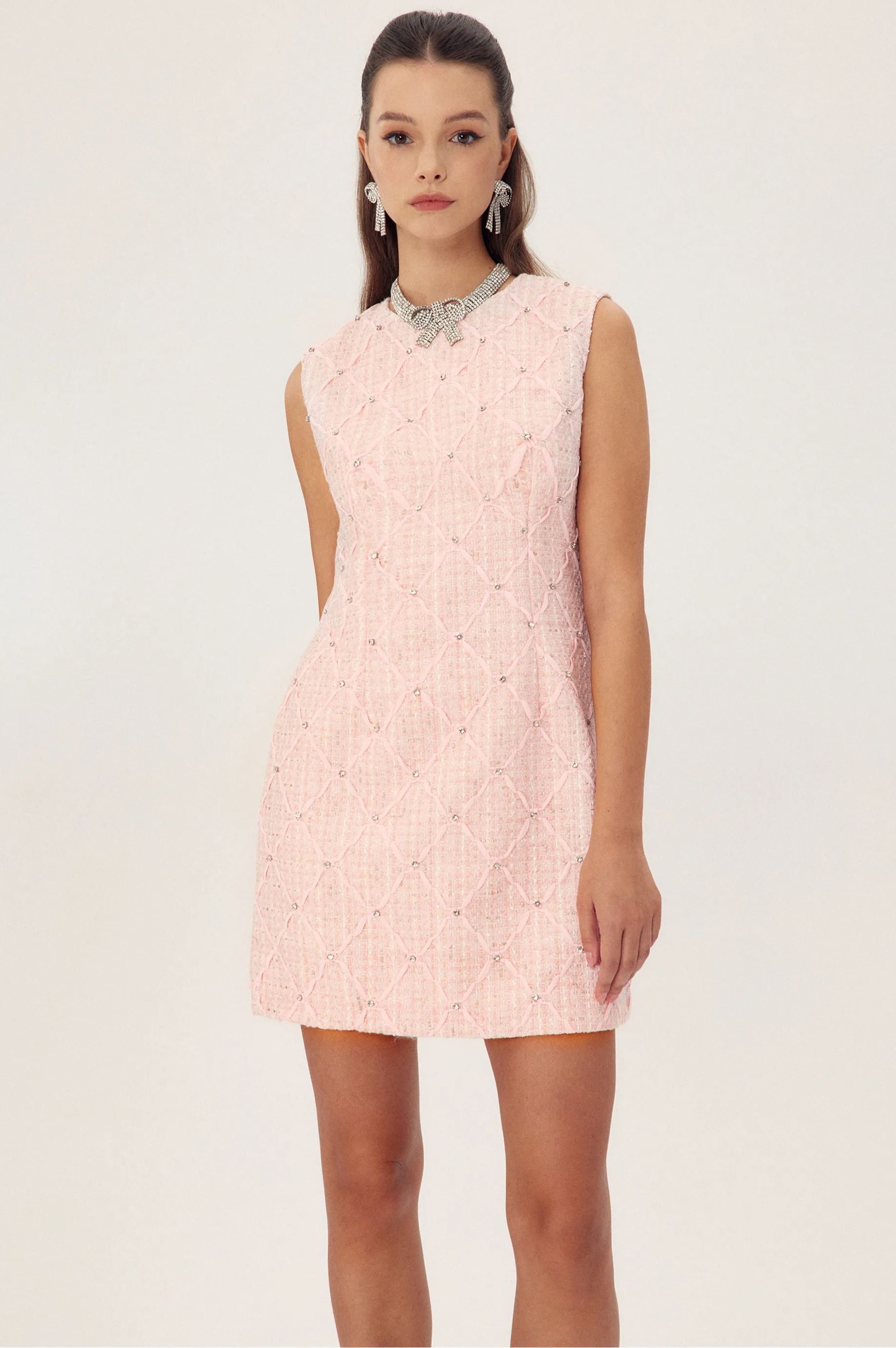 Cynthia Crystal-embellished Mini Tweed Dress-purelyfable