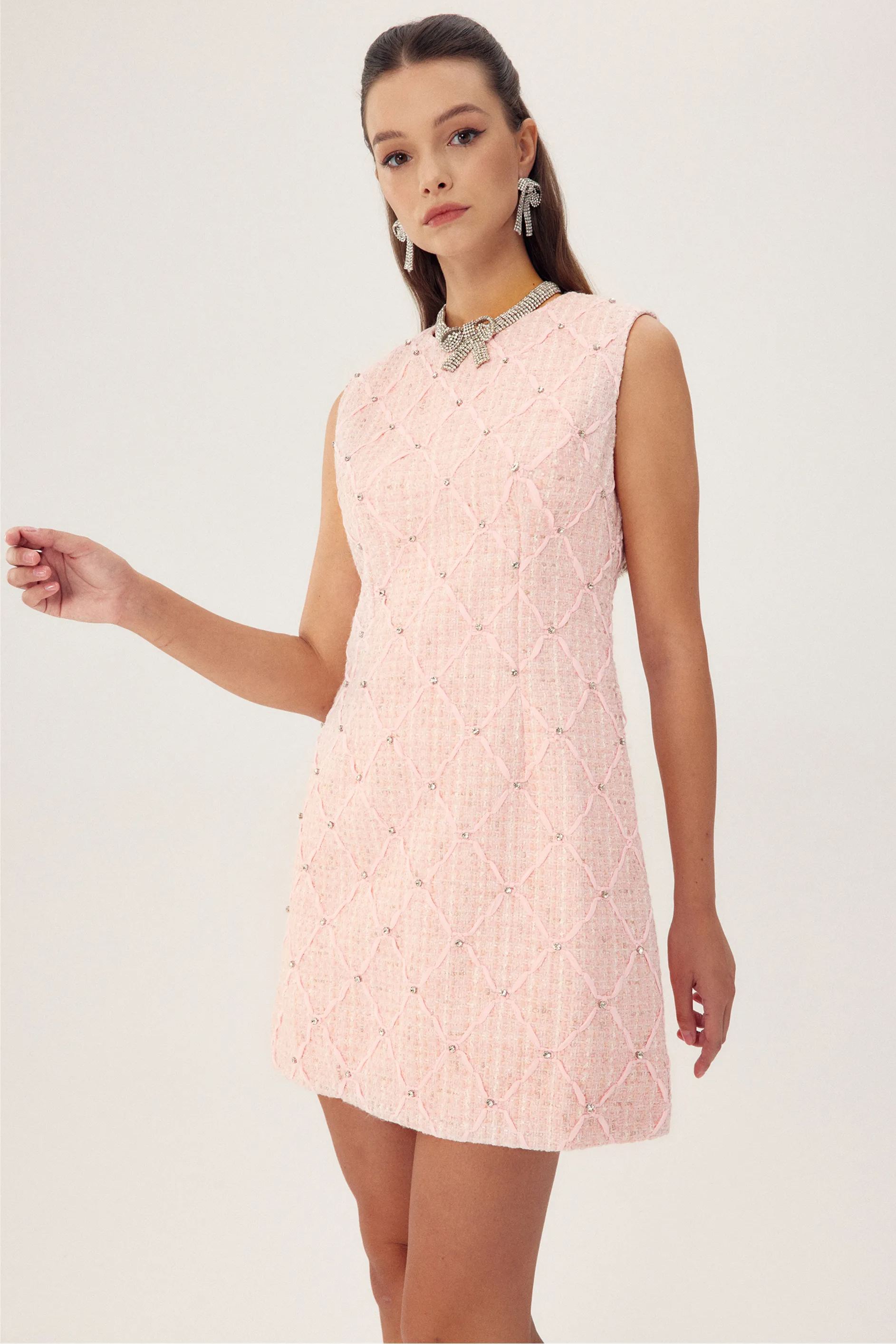 Cynthia Crystal-embellished Mini Tweed Dress-purelyfable