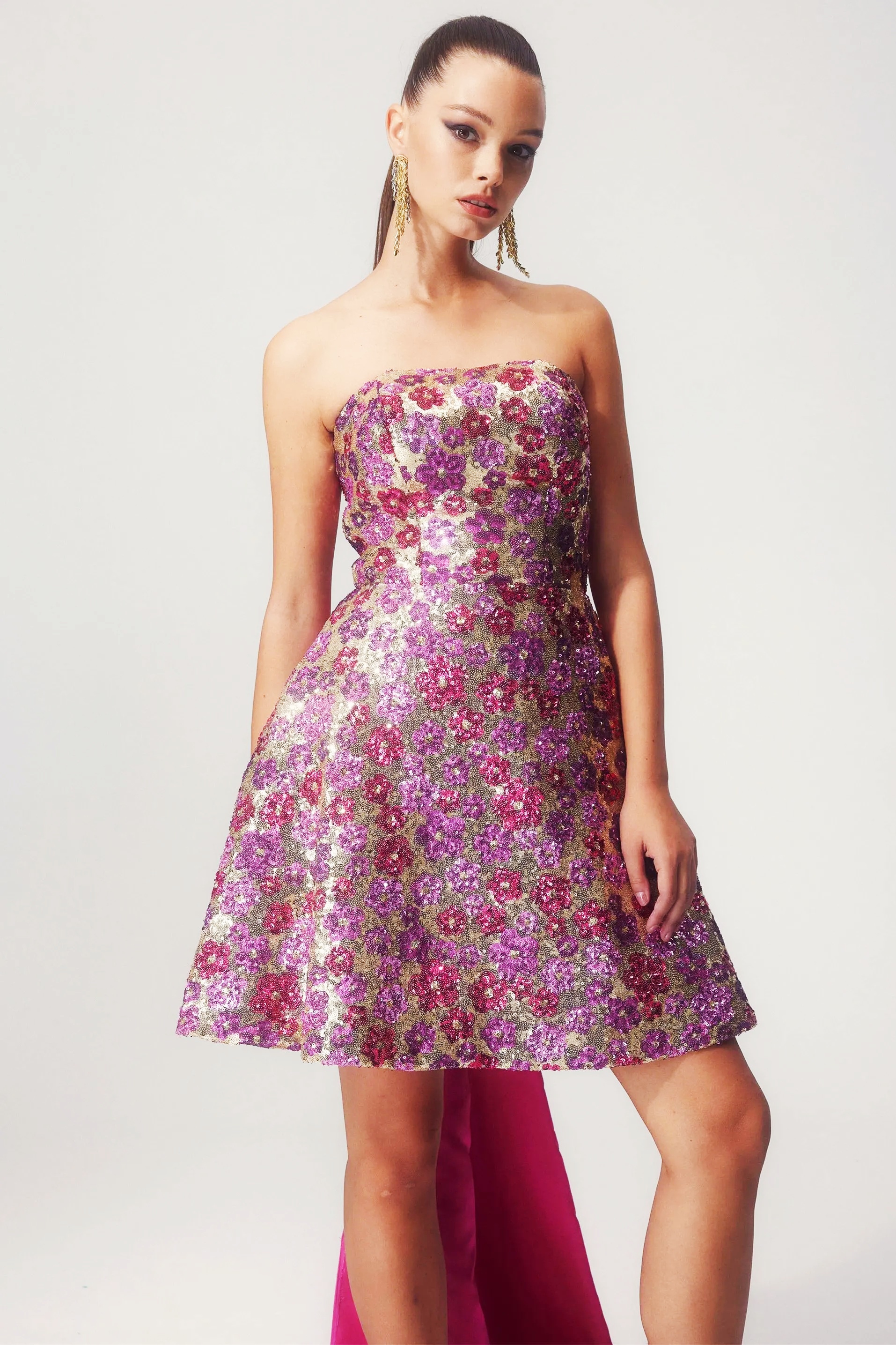 Madeline Flower Sequin Bowknot Mini Dress-purelyfable