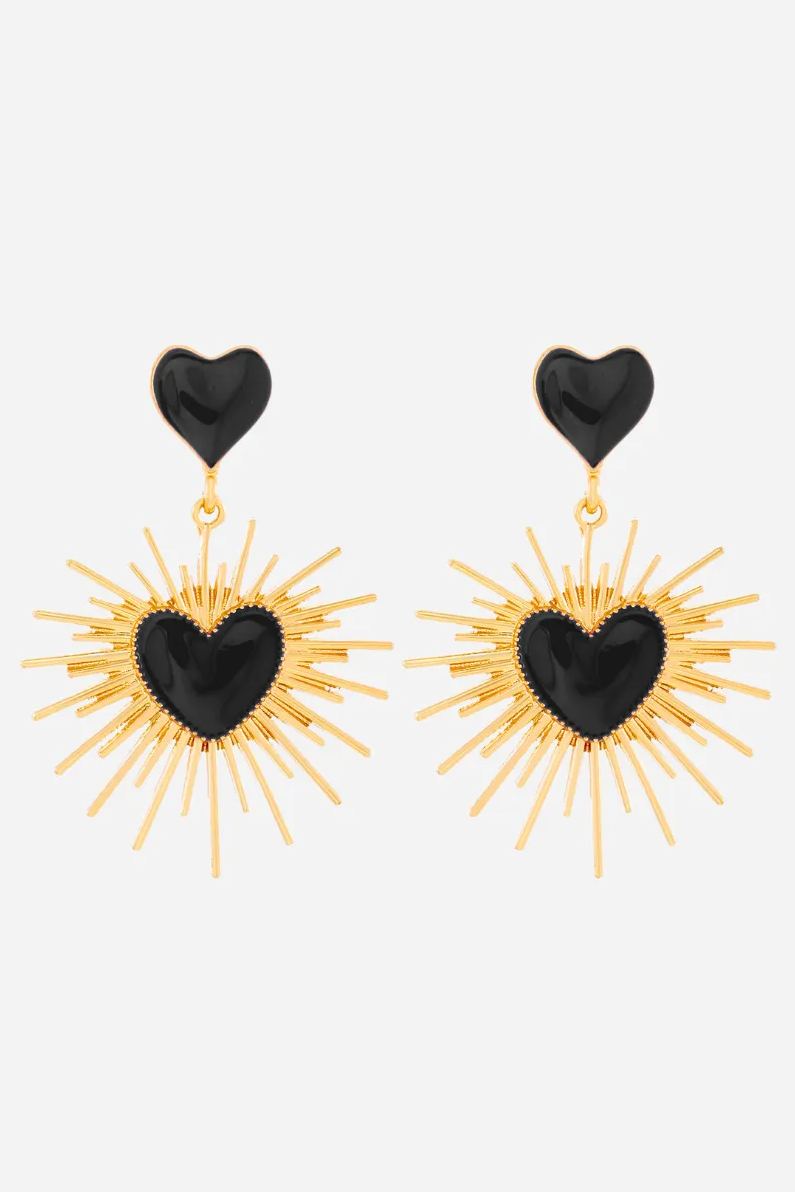Sunburst Heart Shaped Dangle Earrings-purelyfable