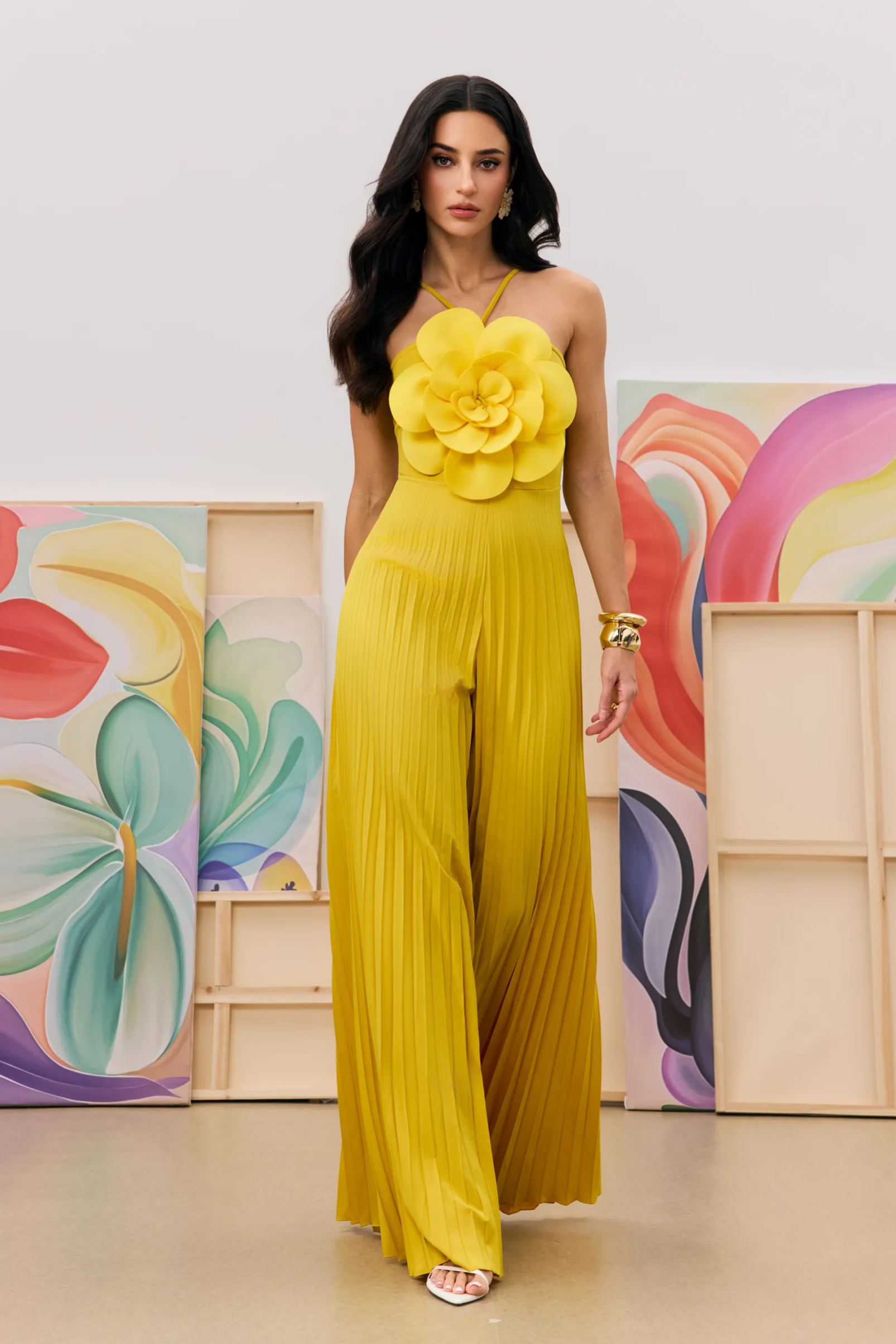 Jessica Flower Applique Pleated Jumpsuit-purelyfable