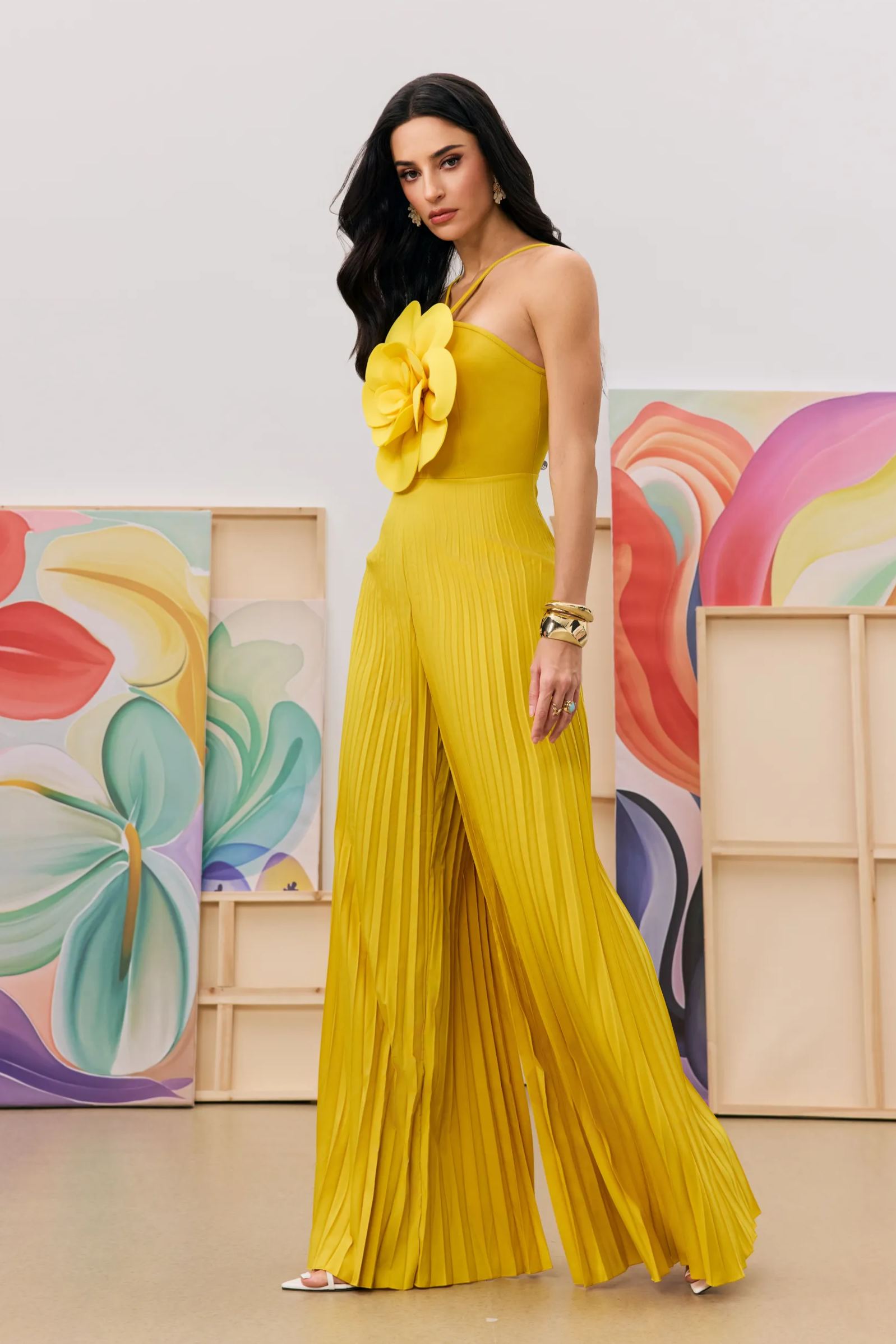 Jessica Flower Applique Pleated Jumpsuit-purelyfable