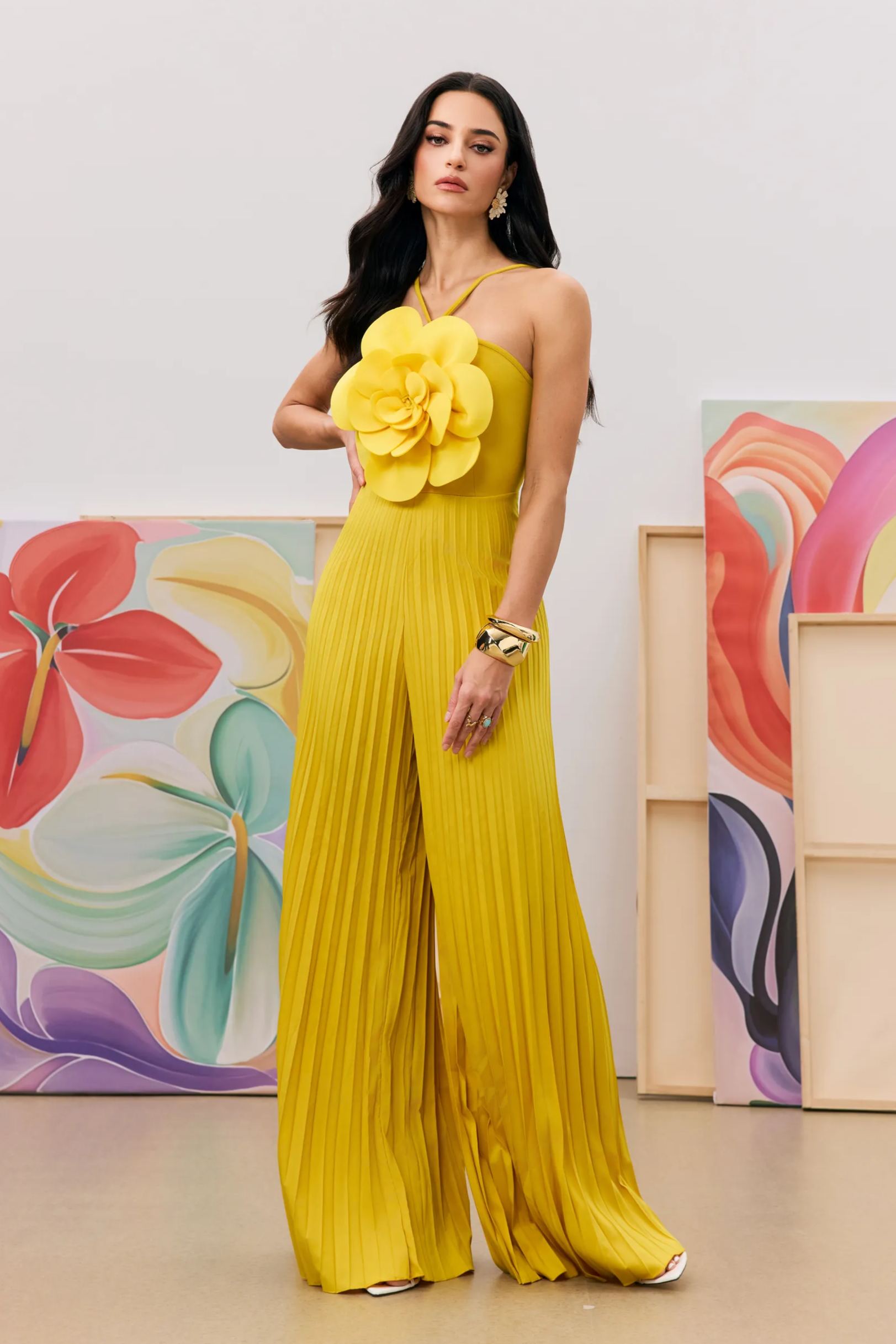Jessica Flower Applique Pleated Jumpsuit-purelyfable
