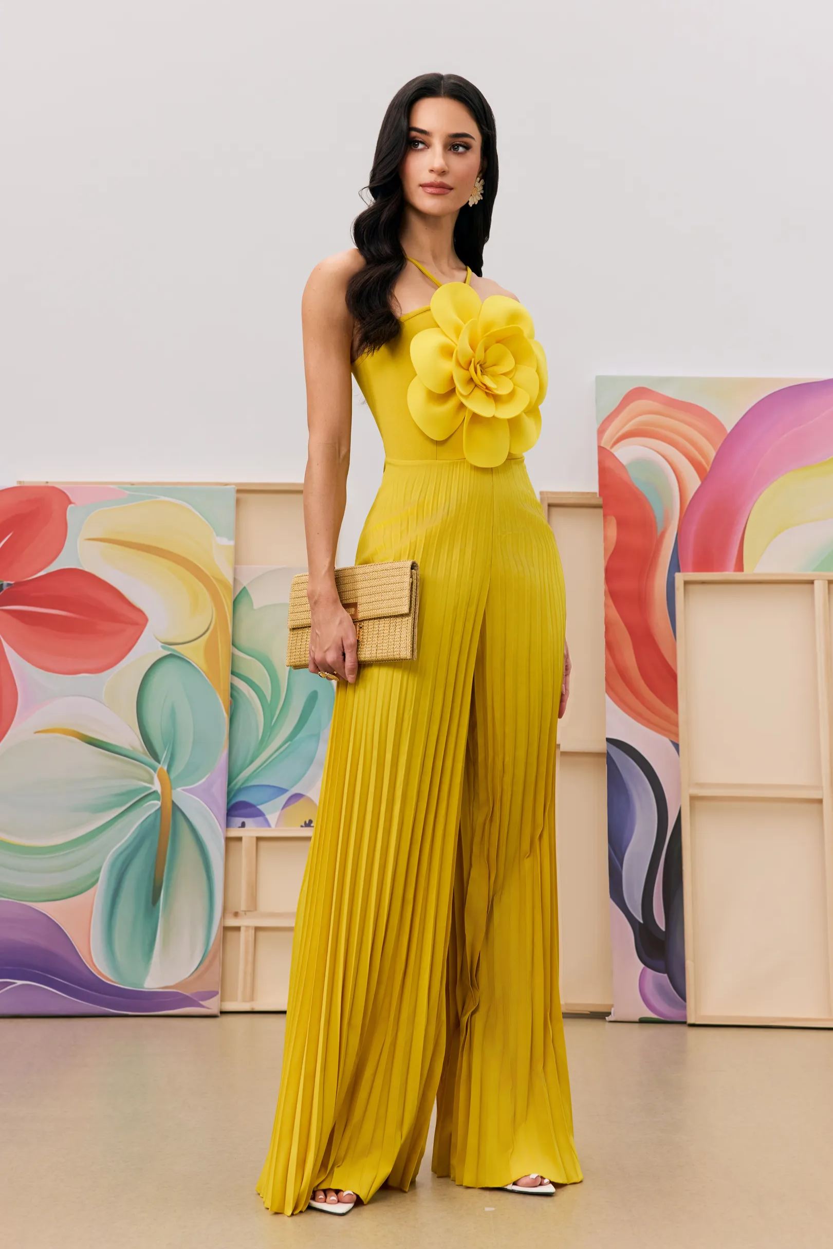 Jessica Flower Applique Pleated Jumpsuit-purelyfable