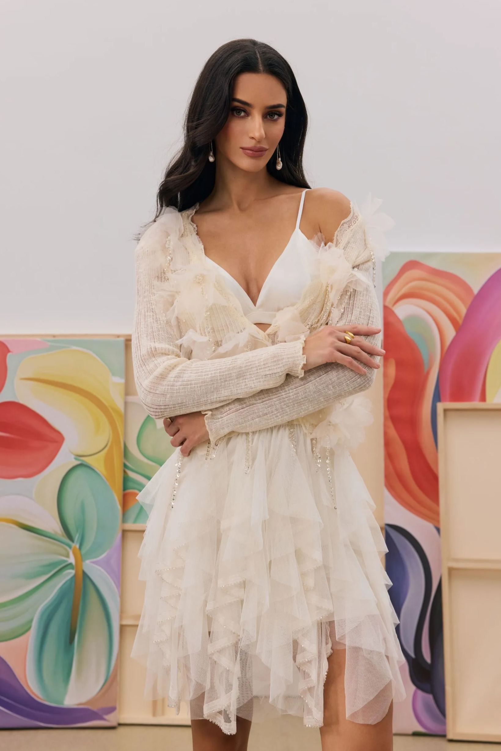 Judy Crystal Fringe Knit Cardigan-purelyfable