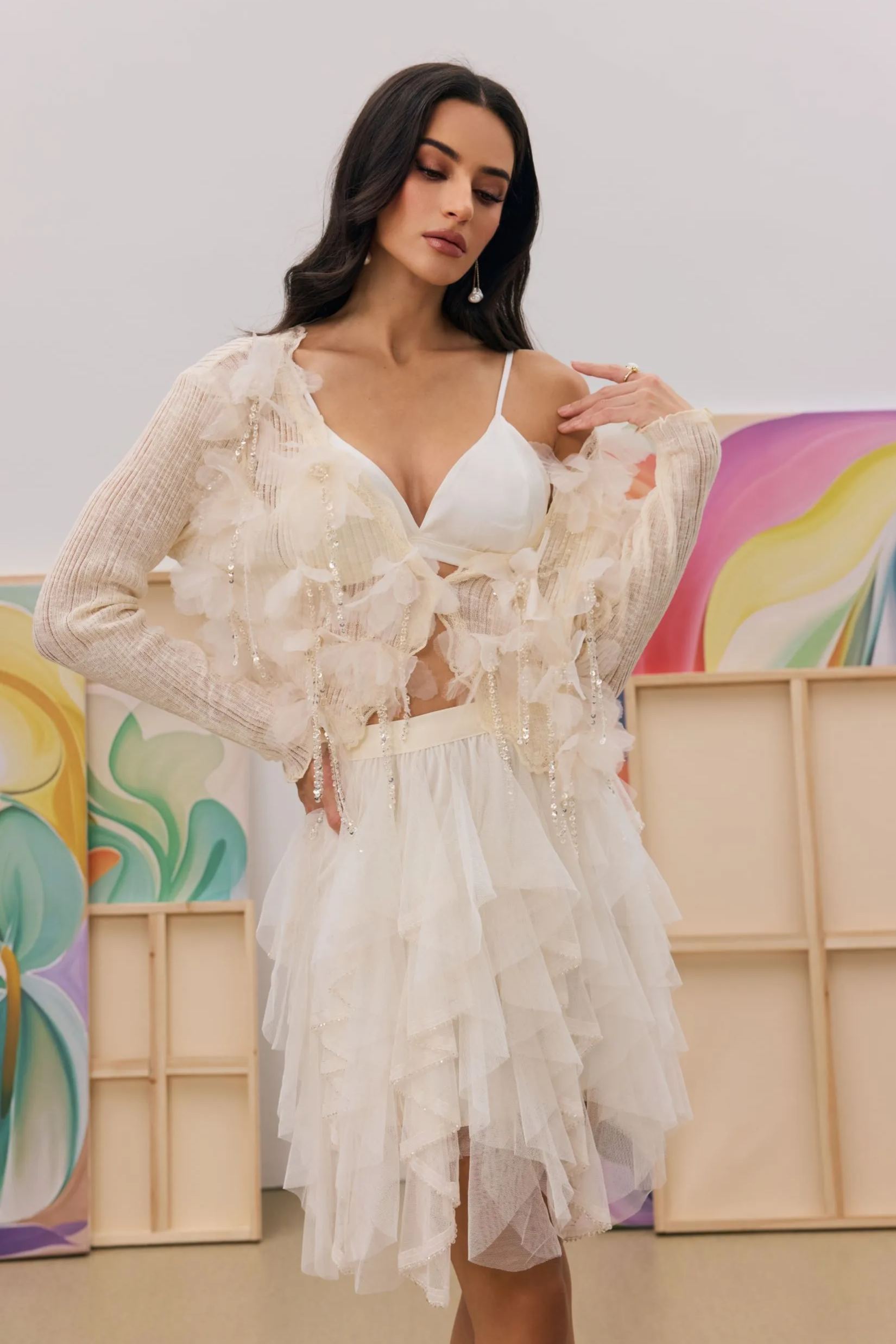 Judy Crystal Fringe Knit Cardigan-purelyfable