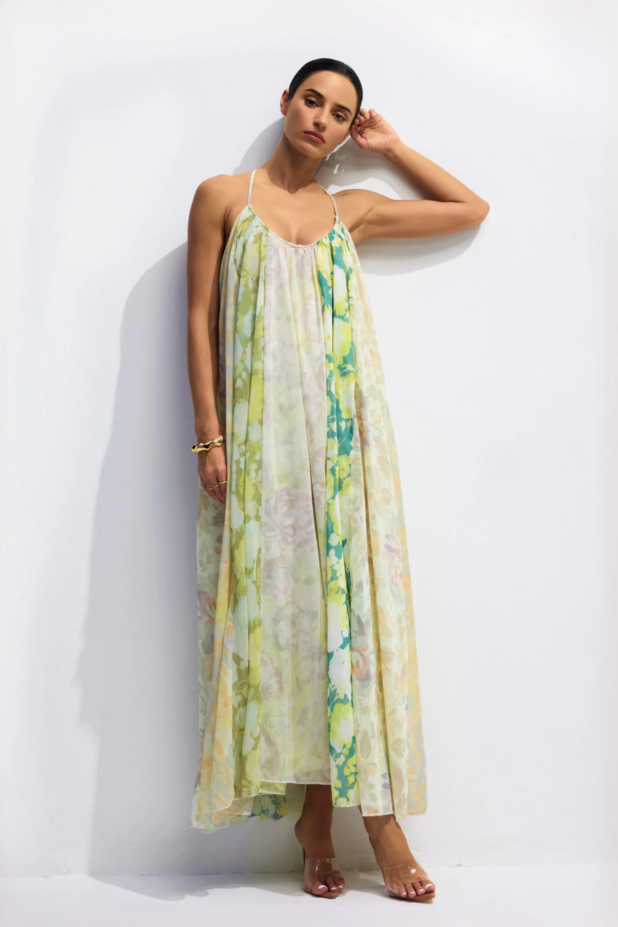 Angelic Patchwork Floral Open Back Maxi Dress-purelyfable