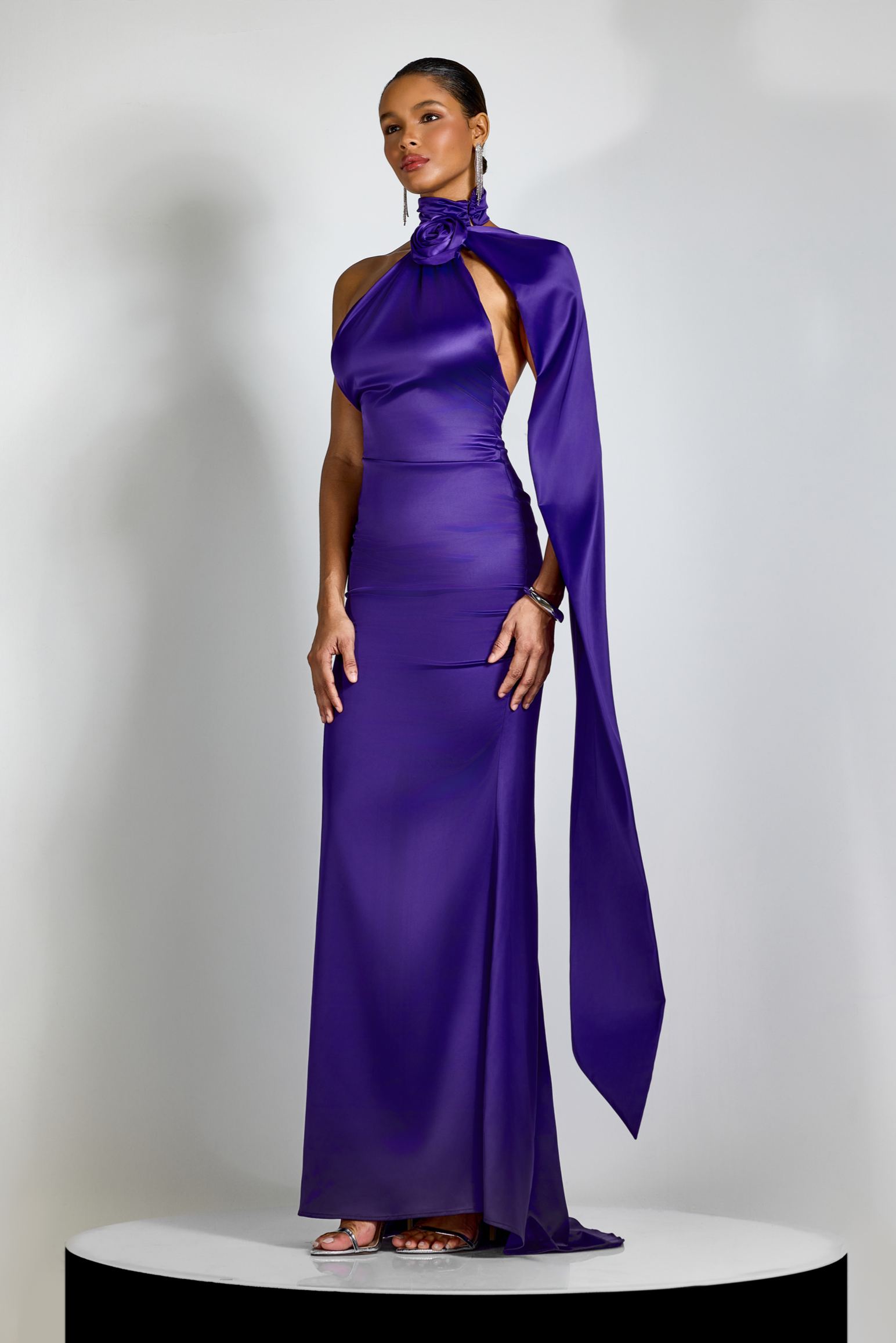 Verna Halter Floral Maxi Satin Dress-purelyfable