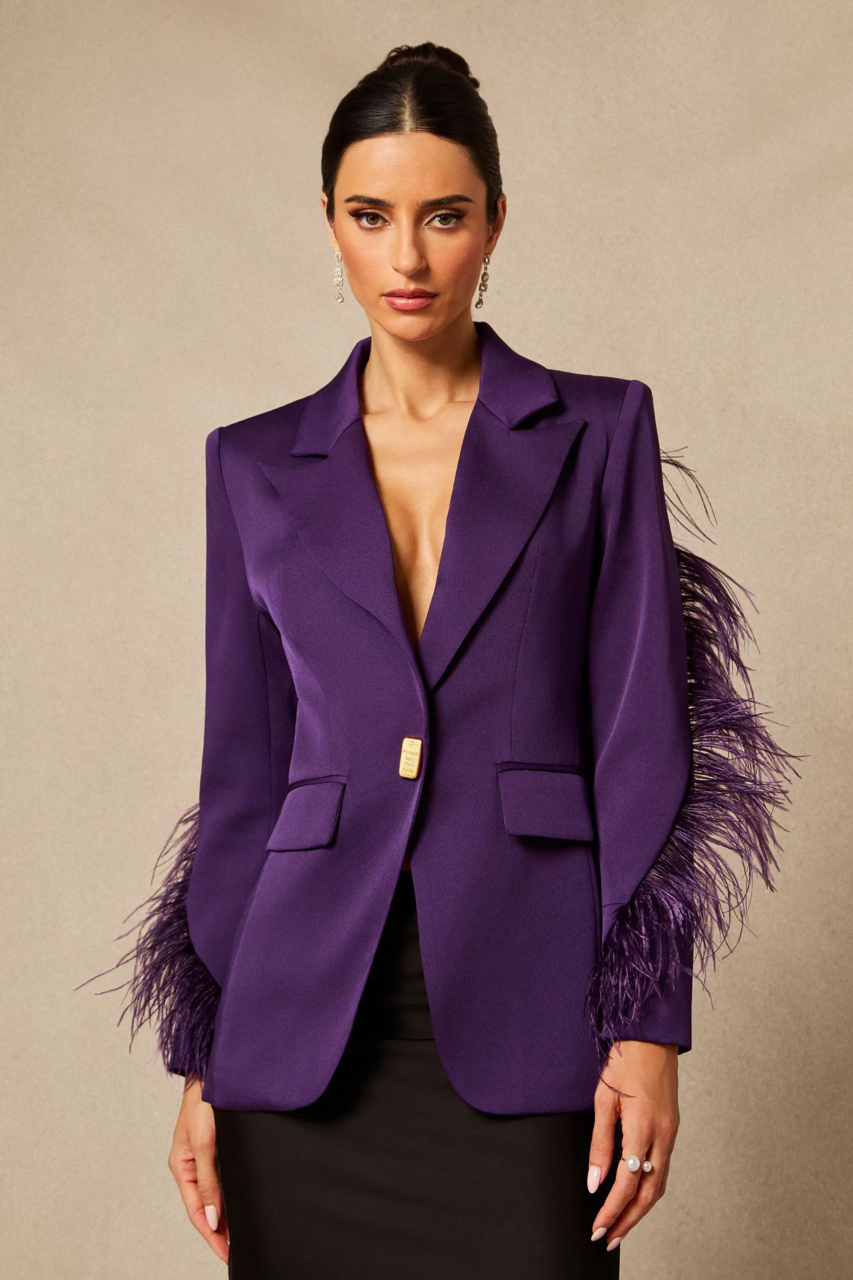 Shana Feather Trim Single Breasted Blazer-purelyfable