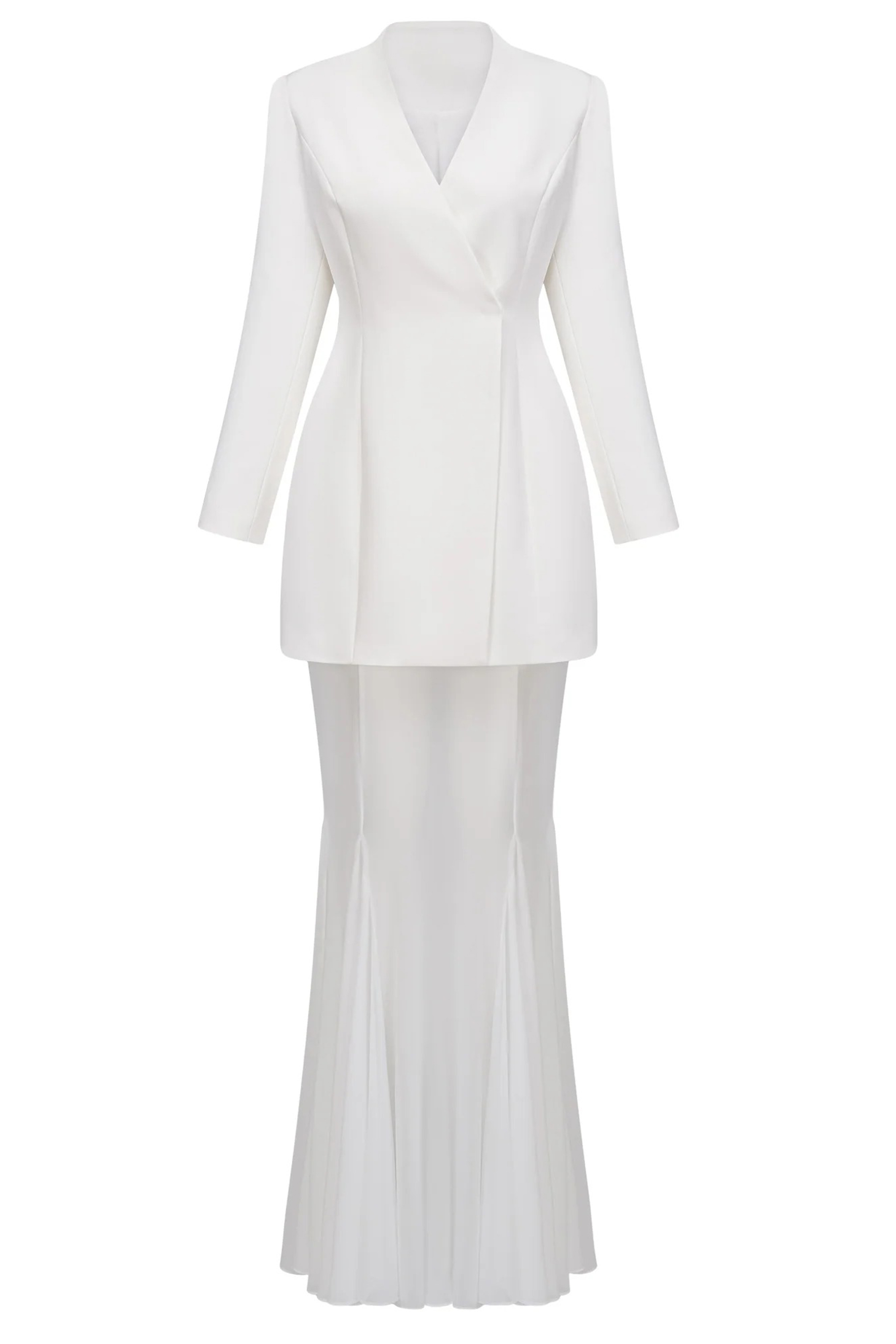 Myra Asymmetric Tailored Blazer & Sheer Mesh Skirt Set-purelyfable