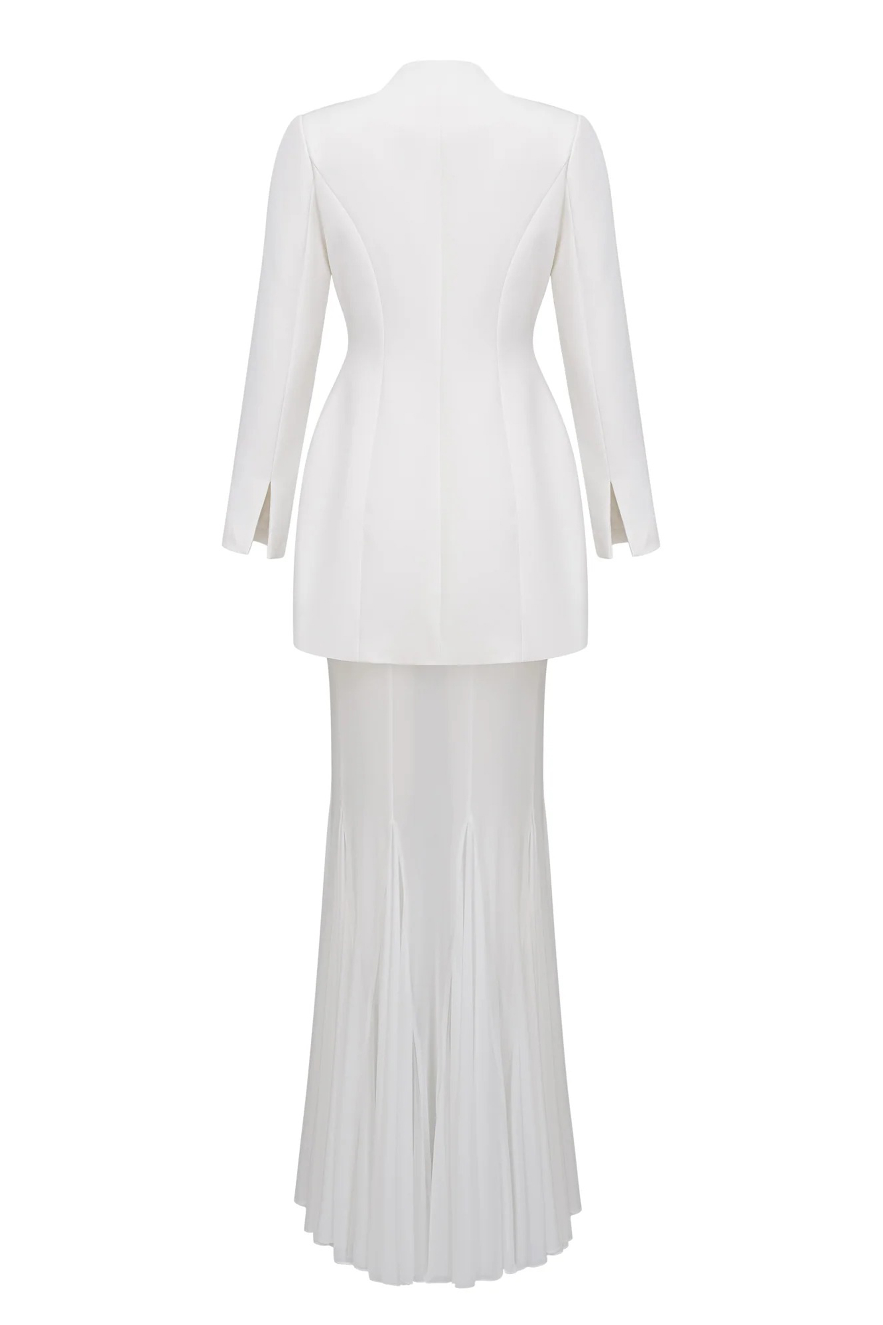 Myra Asymmetric Tailored Blazer & Sheer Mesh Skirt Set-purelyfable