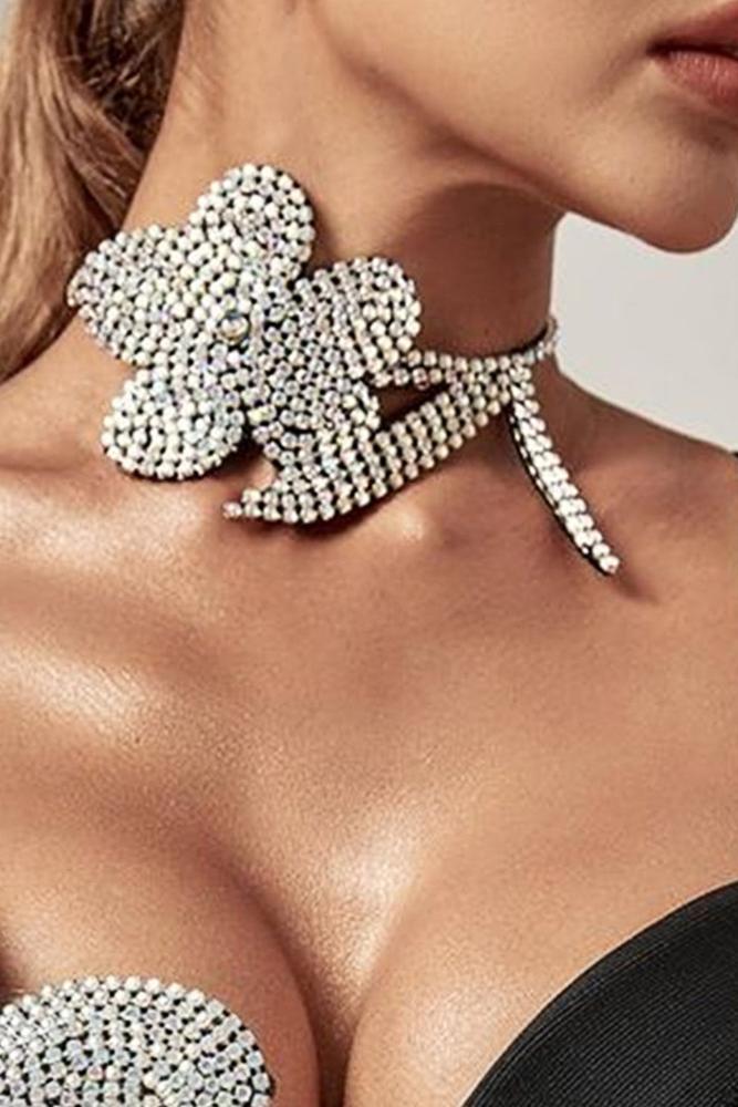 Eunice Flower Diamond Choker Necklace-purelyfable