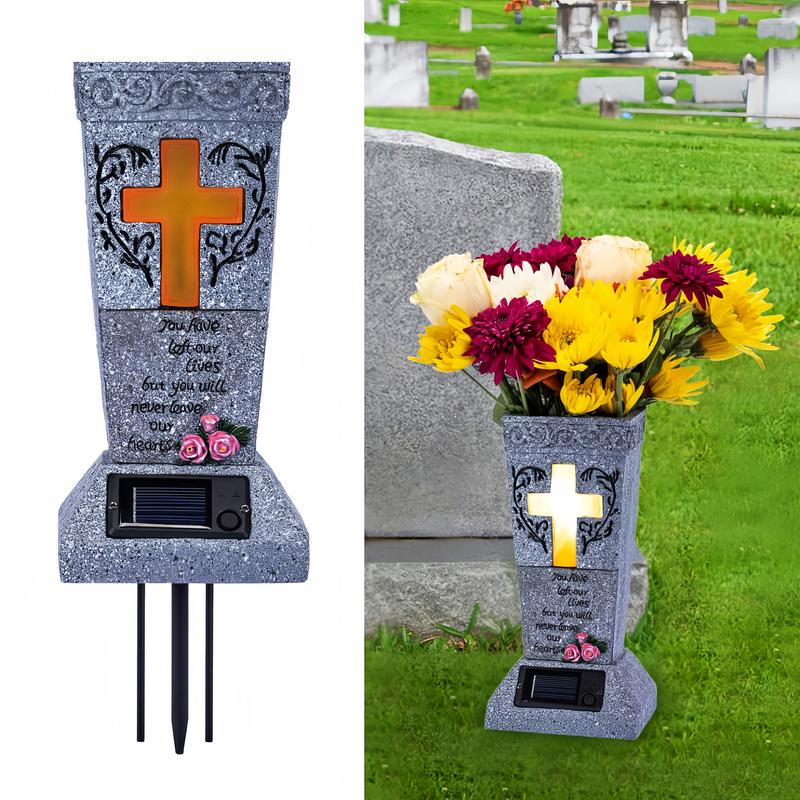  💐Solar LED Grave Vase with Ground Spike for Cemetery Headstones – Memorial Flower Holder