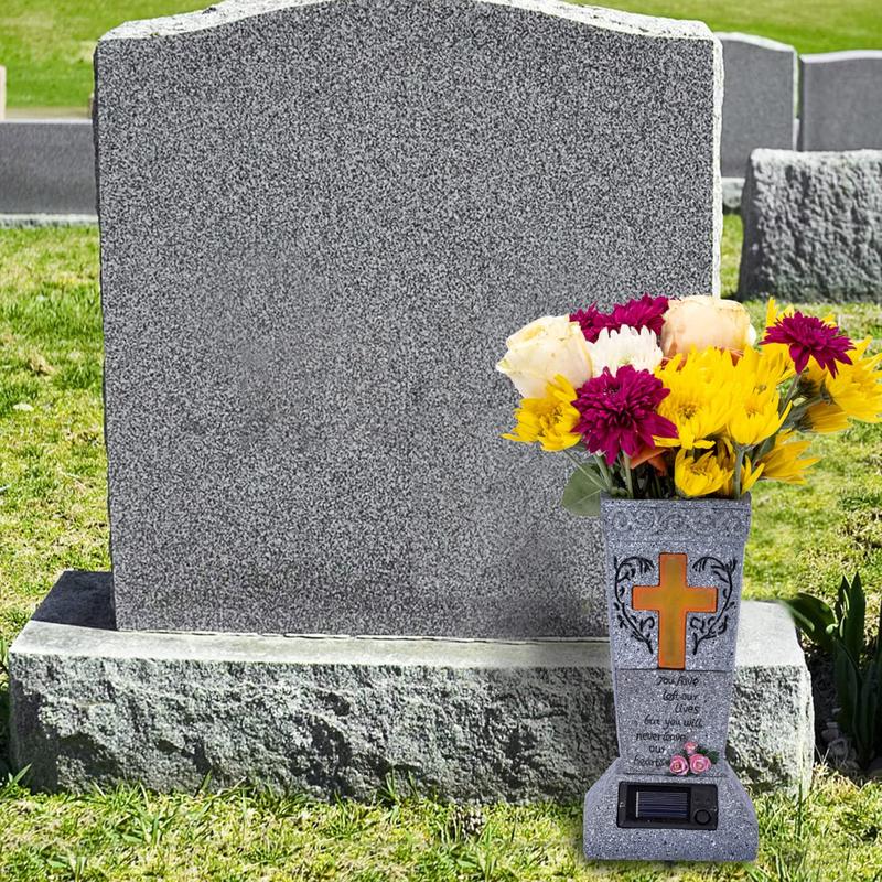  💐Solar LED Grave Vase with Ground Spike for Cemetery Headstones – Memorial Flower Holder