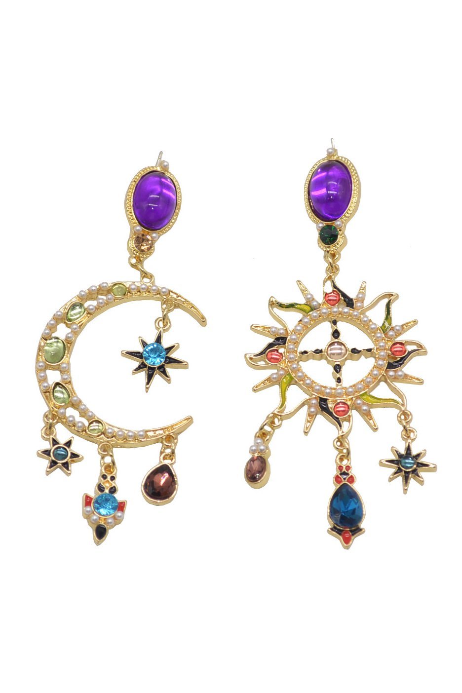 Sun & Moon Asymmetric Long Dangle Earrings-purelyfable