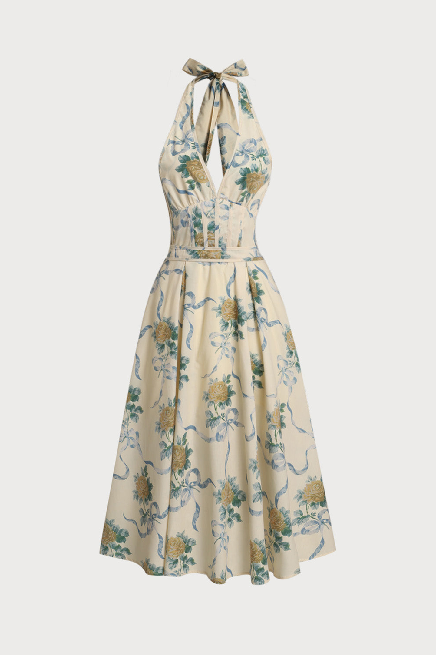Loralie Floral Print Deep V Neck Midi Dress-purelyfable