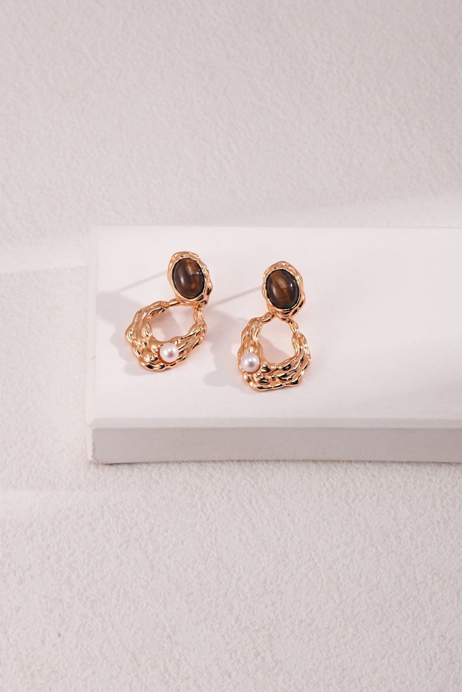 Tiger Eye Stone Abstract Earrings-purelyfable